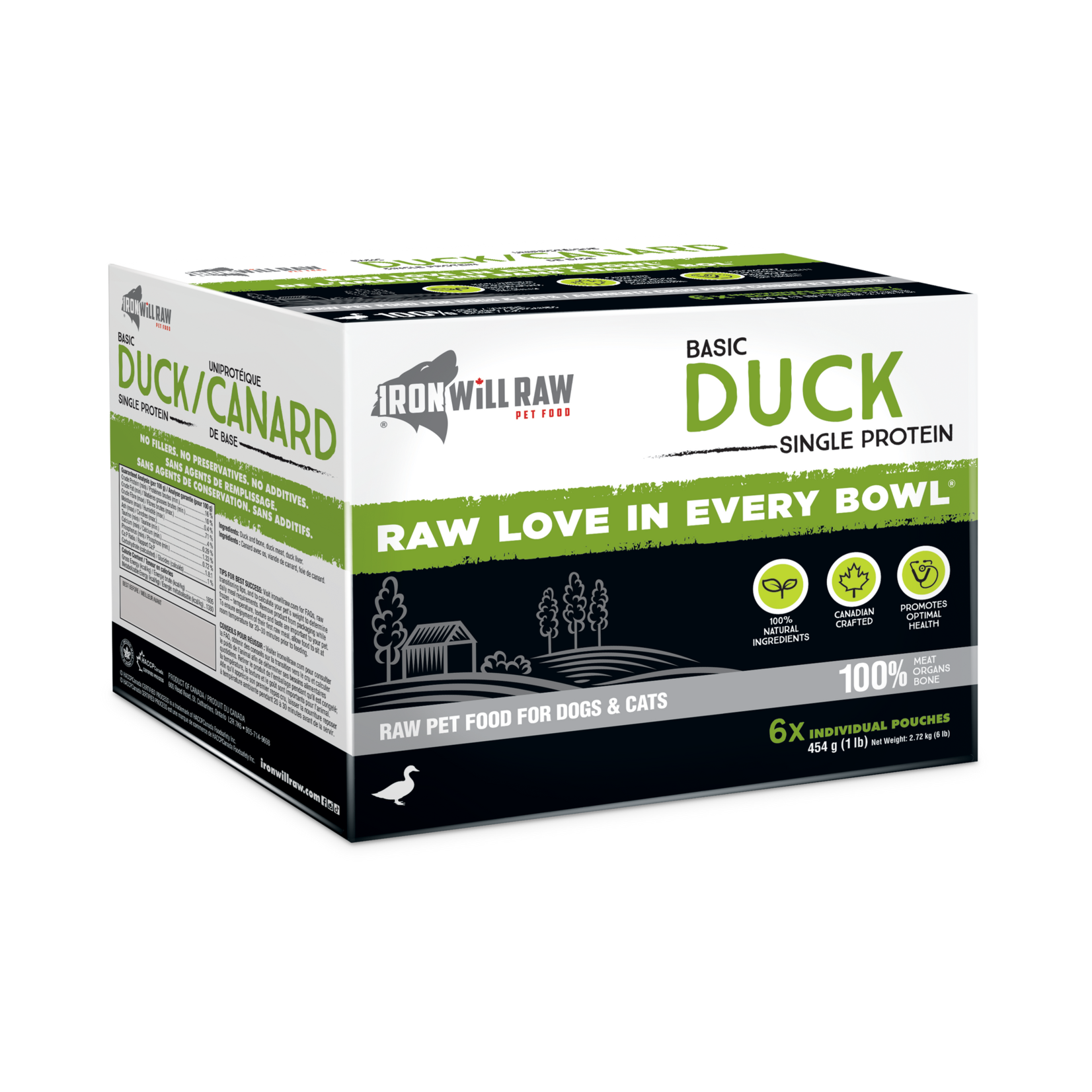 Iron Will Raw Iron Will Raw Dog & Cat Grain Free Basic Duck Single Protein 6/1 lb  IN-STORE PICKUP ONLY