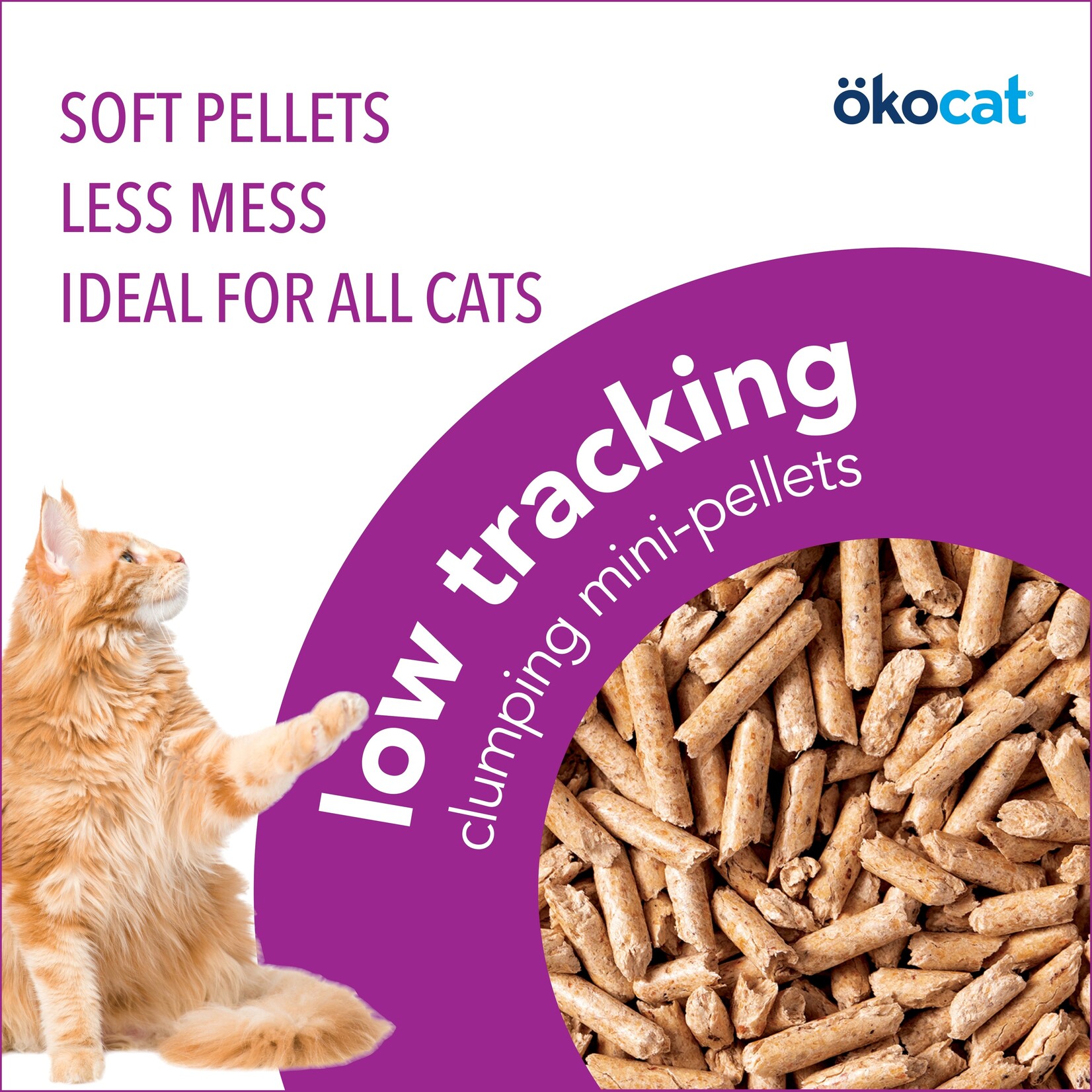 Okocat OKOCAT Less Mess Clumping Low-Tracking, Mini-Pellets Wood Cat Litter (Long Hair) 6.4kg