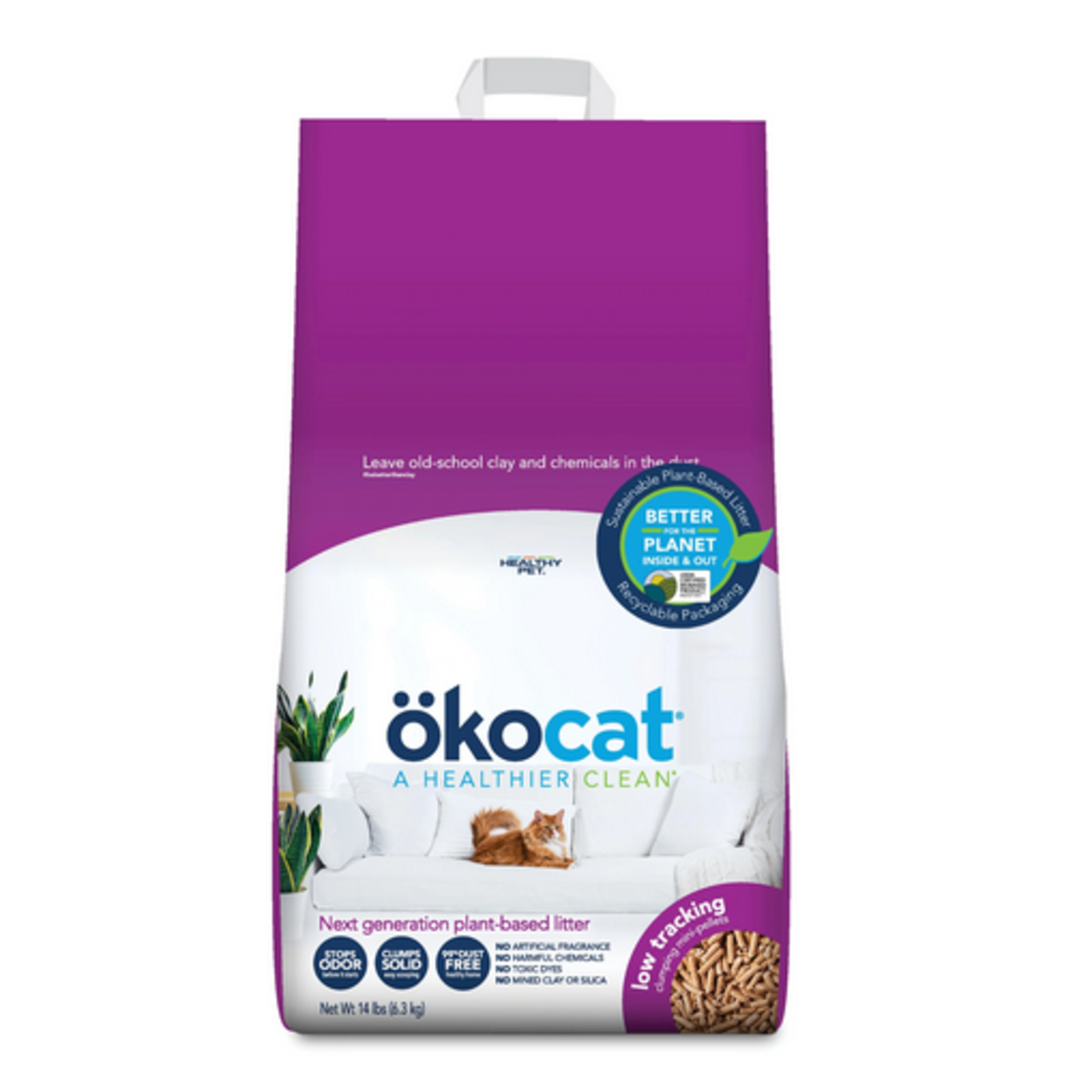 Okocat OKOCAT Less Mess Clumping Low-Tracking, Mini-Pellets Wood Cat Litter (Long Hair) 6.4kg