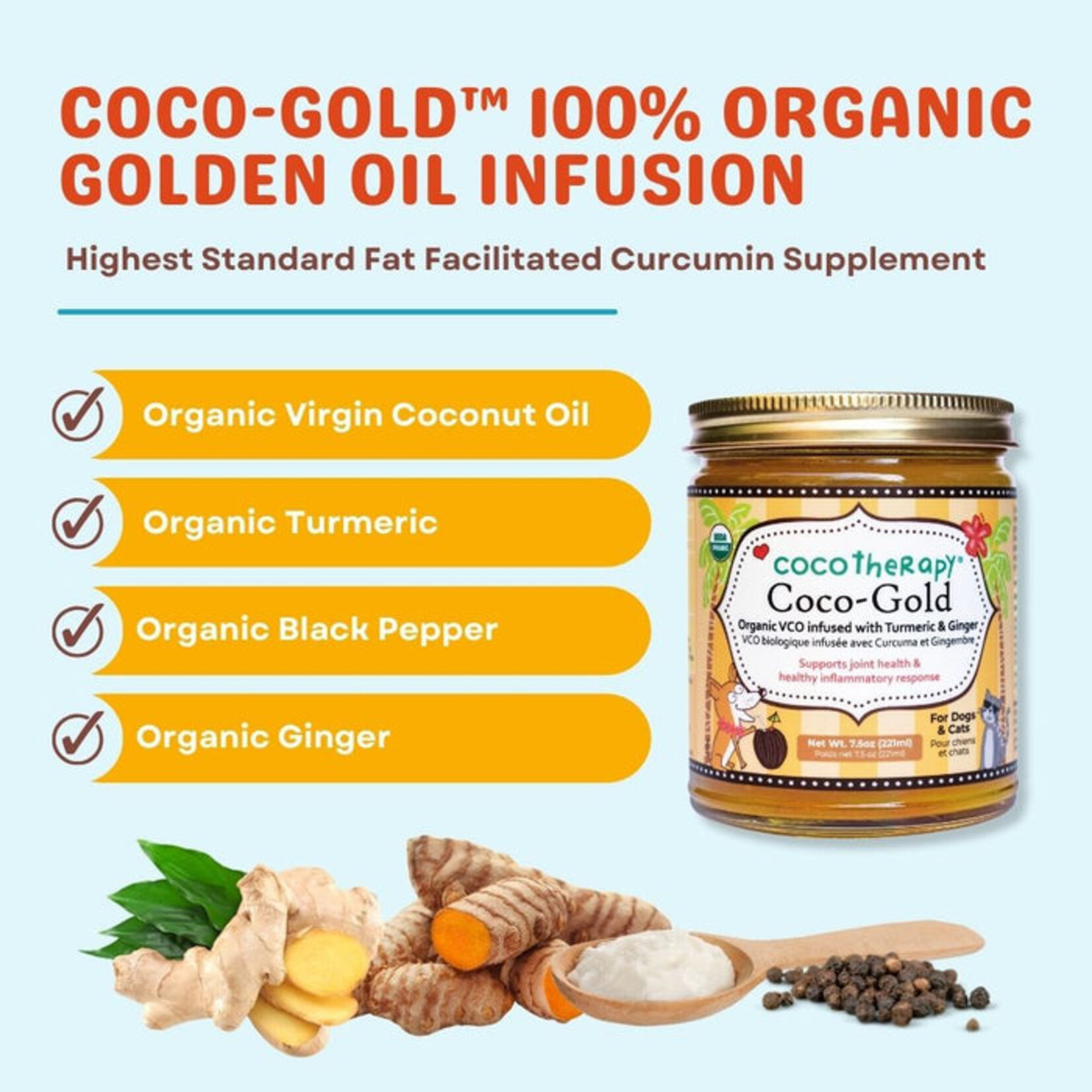 Cocotherapy COCOTHERAPY Coco-Gold 7.5oz Coconut Oil infused with Organic Turmeric and Organic Ginger