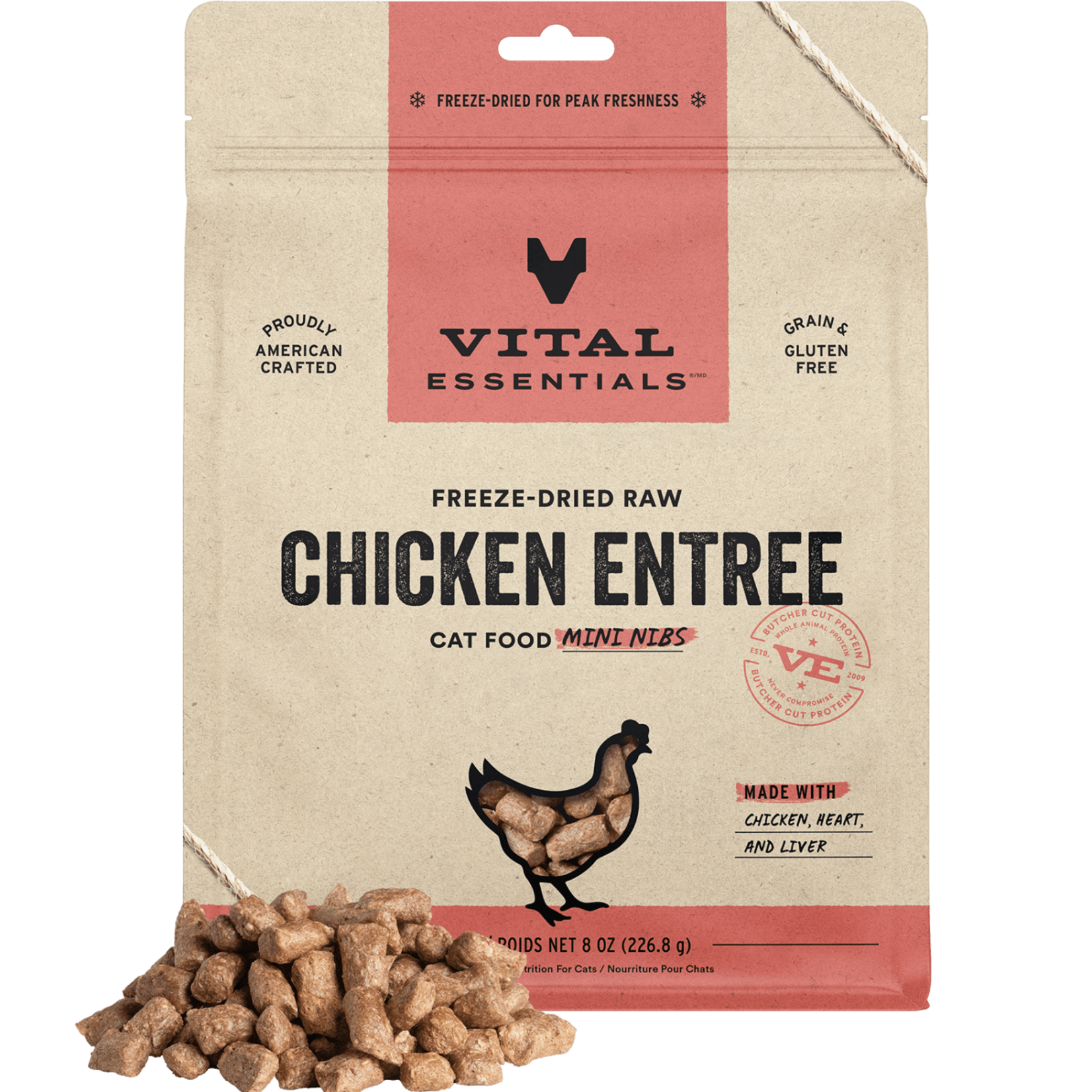Vital Essentials Vital Cat Chicken Mini Nibs Freeze-Dried Grain Free Cat Food 8oz