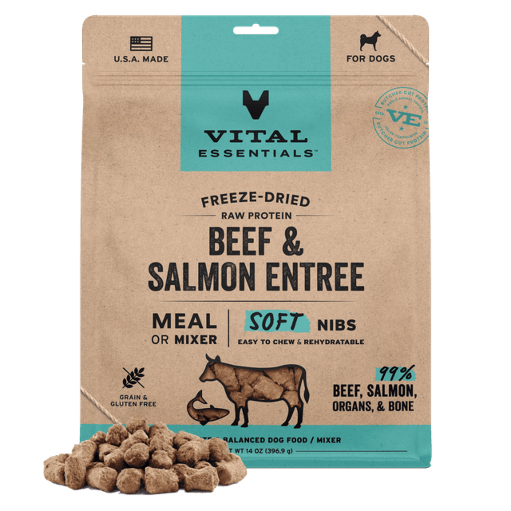 Vital Essentials Vital Essentials Dog Freeze Dried Beef & Salmon Entree Soft Nibs 14oz