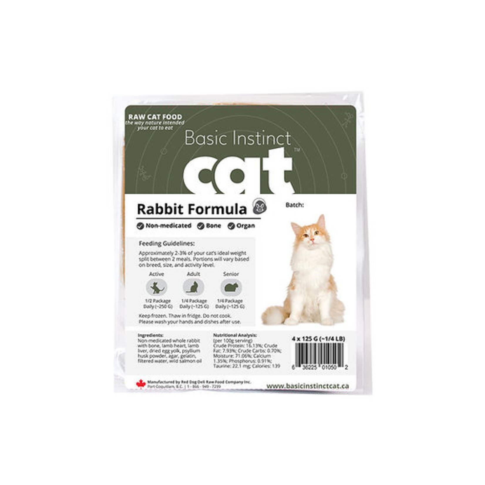 Red Dog Blue Kat Basic Instinct Cat Non-medicated Whole Rabbit w Bone Formula with Lamb Organ 125g x 4 single