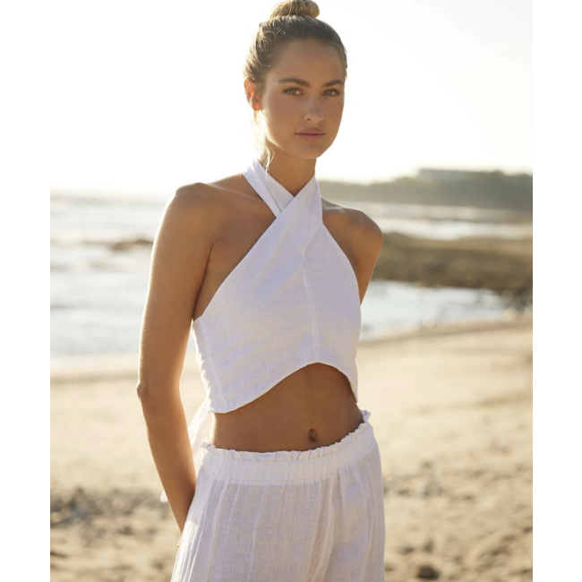 PILY Q LINEN WRAP TOP