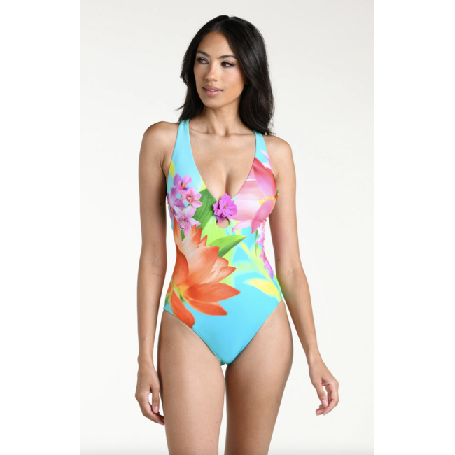 MANHATTAN BEACHWEAR sunset botanica plunge one piece