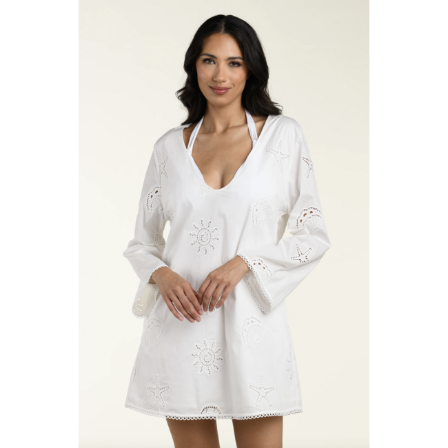 MANHATTAN BEACHWEAR bayside v neck bell slv tunic