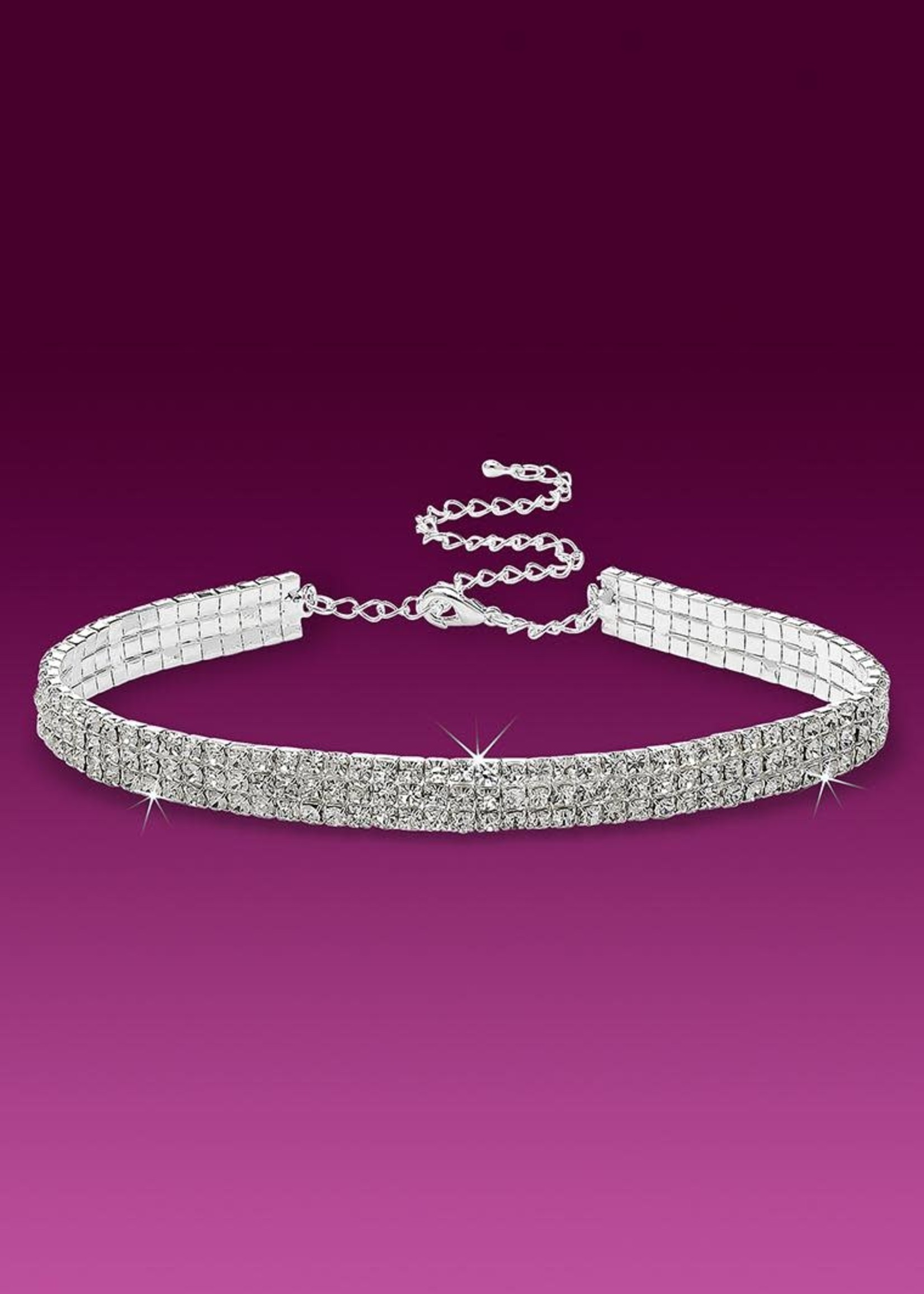 Glamour Goddess Jewelry Inc 3-Row Stretch Rhinestone Choker Necklace
