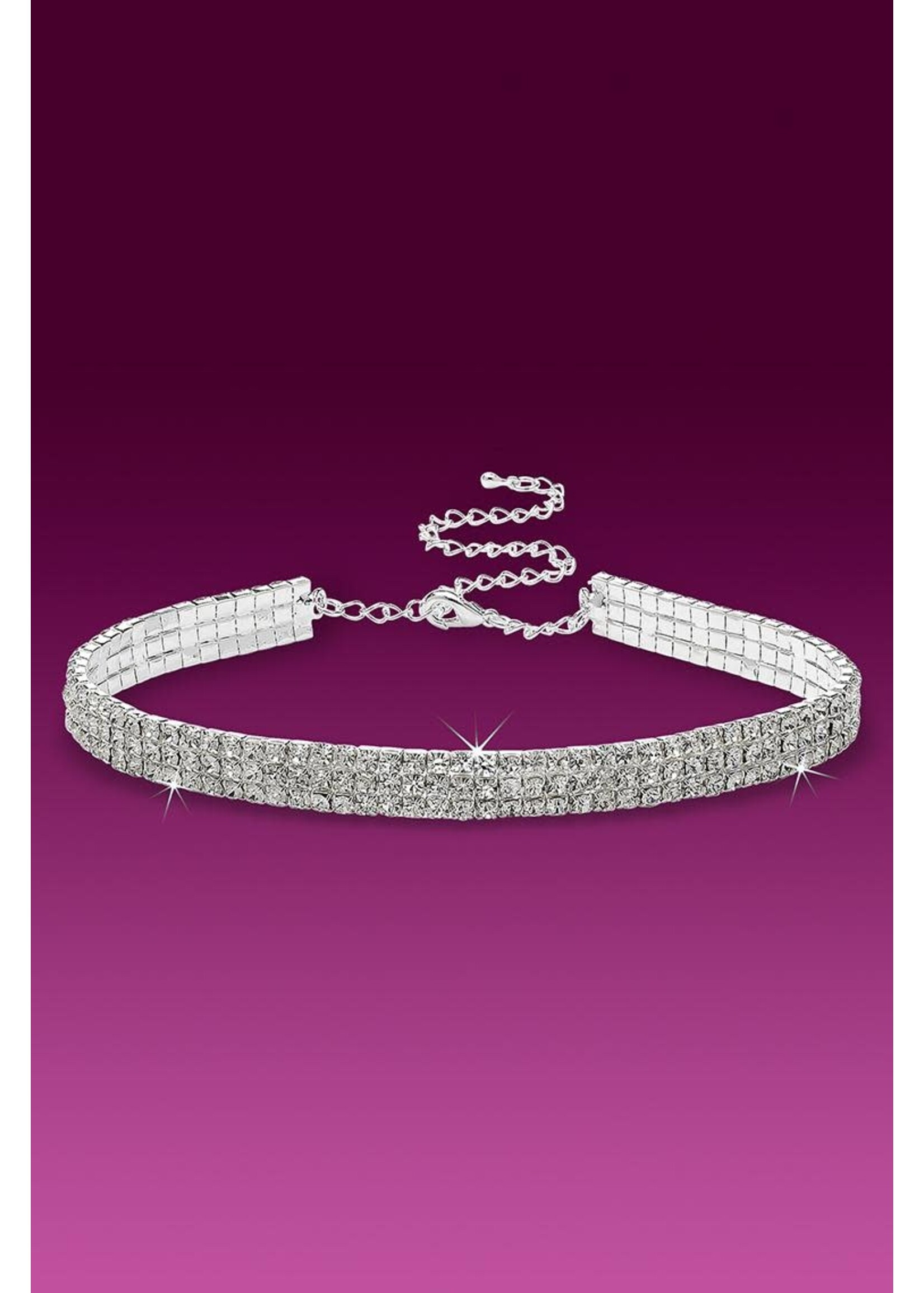 Glamour Goddess Jewelry Inc 3-Row Stretch Rhinestone Choker Necklace