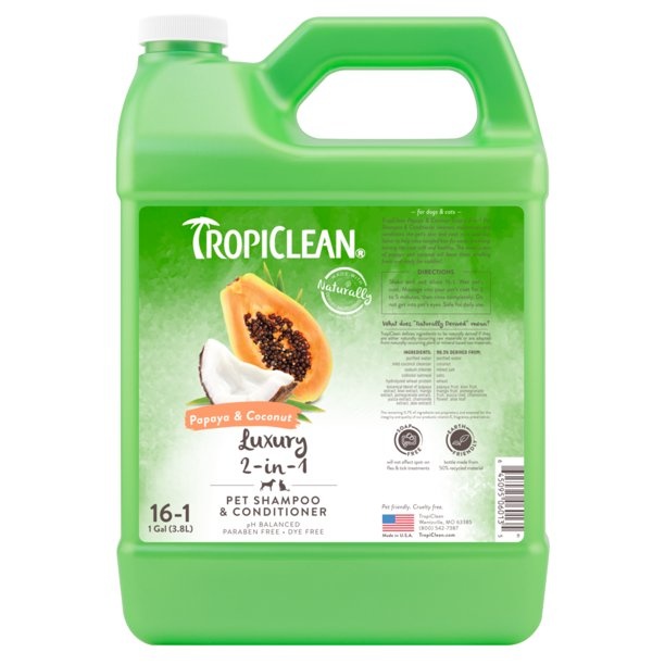 TropiClean PaTropiClean Papaya & Coconut Luxury 2 In 1 Shampoo & Conditioner  2.5 Gallon  NEWpaya & Coconut Luxury 2 In 1 Shampoo & Conditioner  2.5 Gallon  NEW