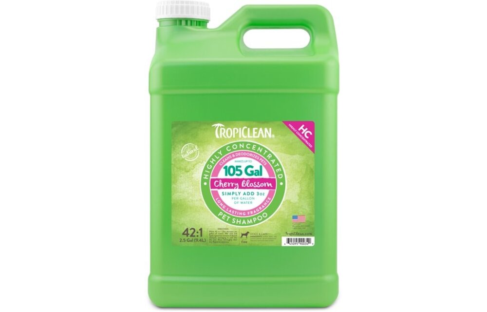 TropiClean Cherry Blossom High Concentrate Shampoo for Pets 2.5 Gallon NEW