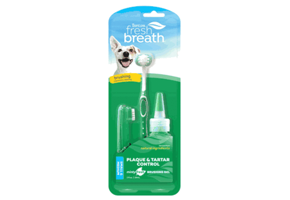 TropiClean Fresh Breath Oral Care Kit for Small and Medium Dogs Complete Dog Toothbrush Kit for Small Dogs