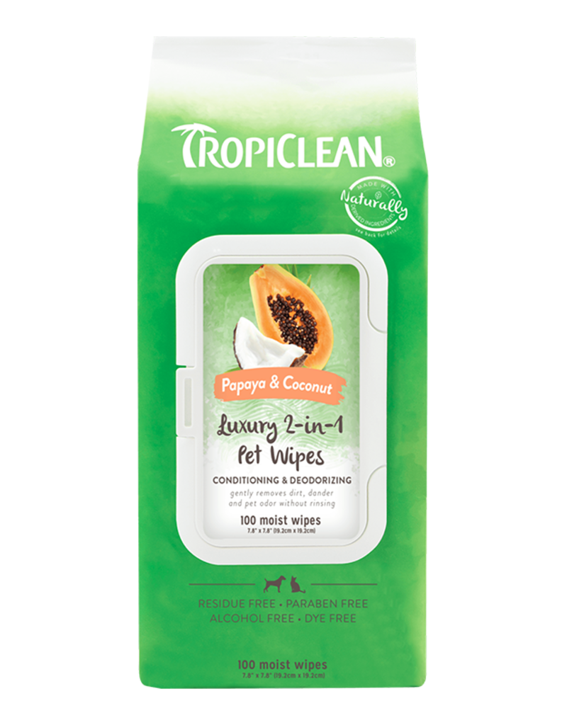 Tropiclean TropiClean Papaya & Coconut Luxury 2-in-1 Pet Wipes 100 ct