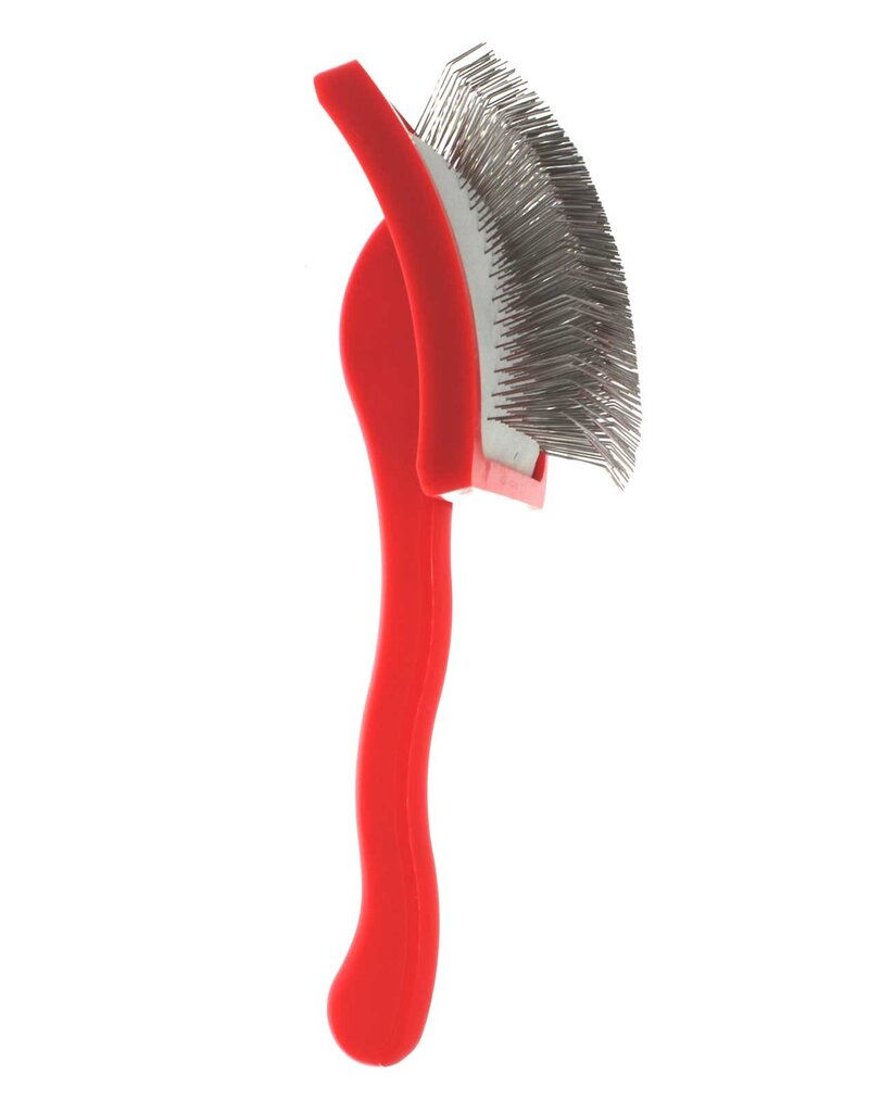 Bucchelli Bucchelli Red Curved Plastic Handle Brush 1 Inch Stainless Steal Extra Long Hard Pins