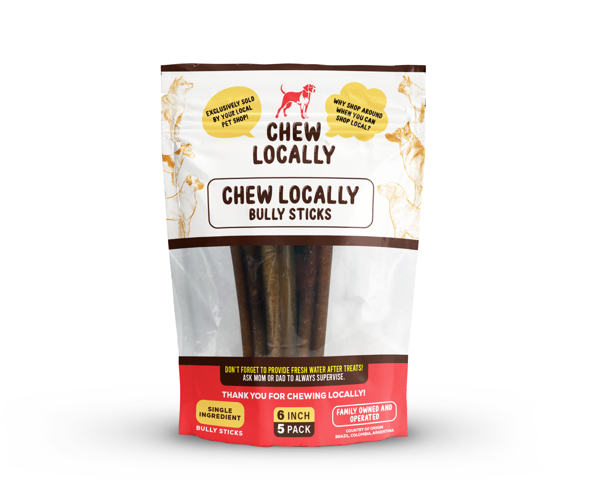 Chew Locally Bully 6 Inch 5 Pack