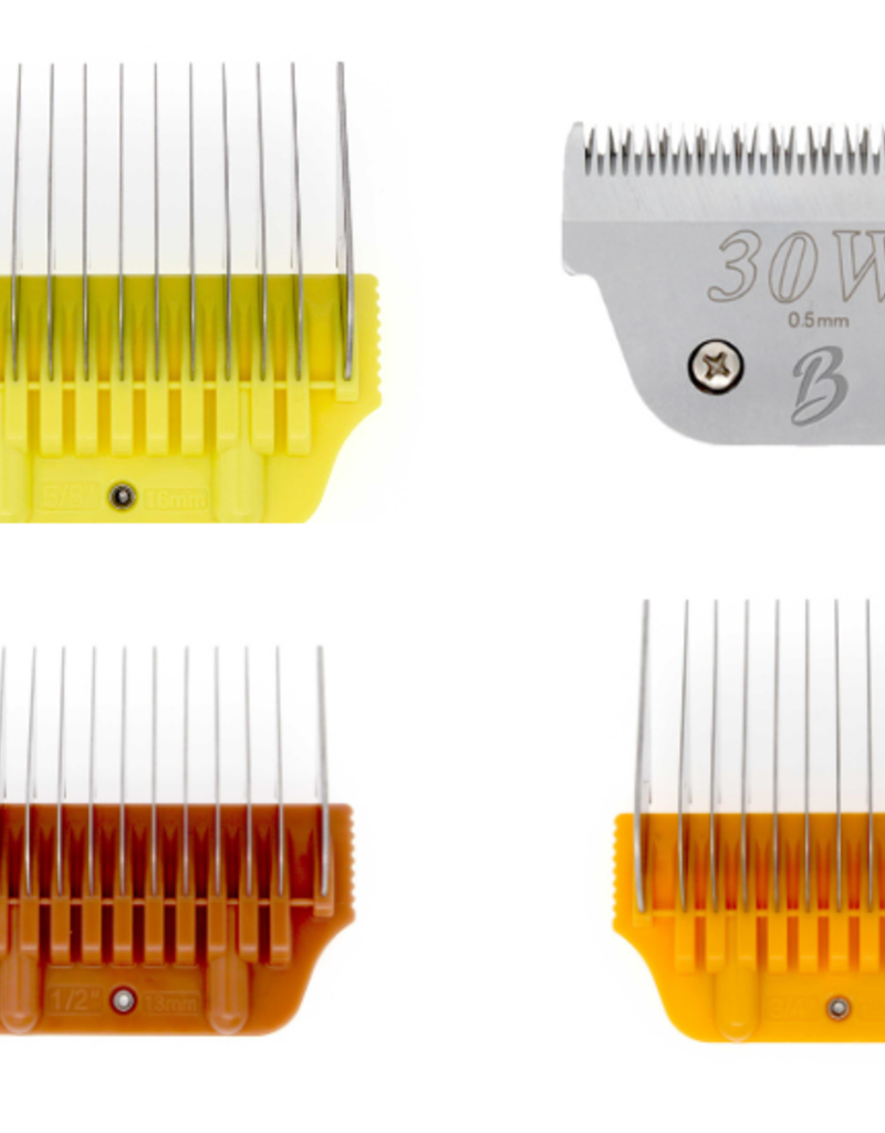 Bucchelli Bucchelli  Wide Comb Attachment SET OF 4 Combs 10,13,16 &19MM + 30 Wide Blade--Best Deal ever (FITS ALL A BLADE CLIPPERS) Comes without a  Case (Opals,KM, Pulse, Ect