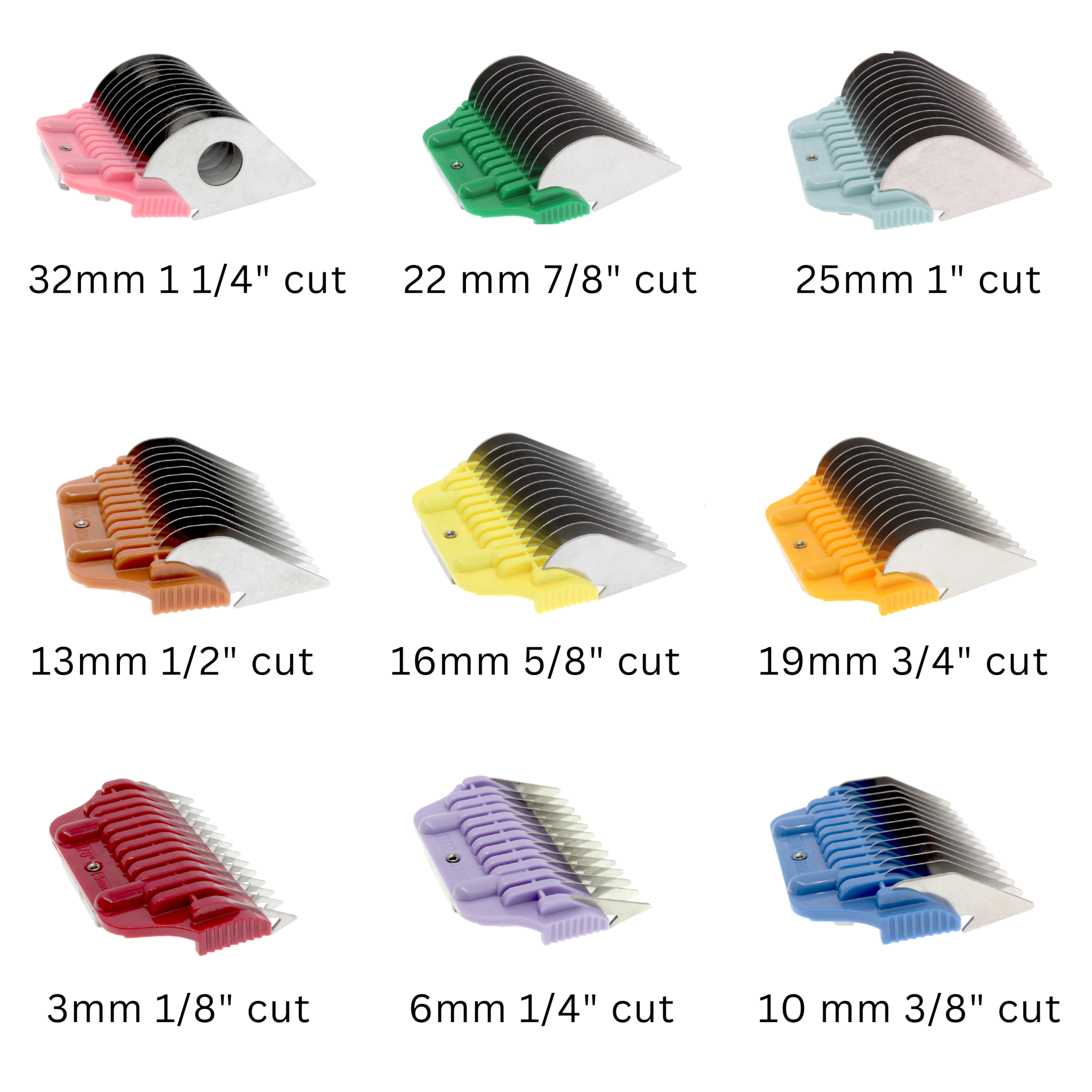 Bucchelli  9 Pack Wide Comb Attachment  With CASE (FITS ALL A BLADE CLIPPERS)