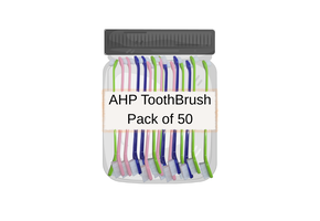 AHP Dental Dual-End Toothbrush 50 Pack Assorted colors Blue/Pink/Green (Comes In A Poly Bag)