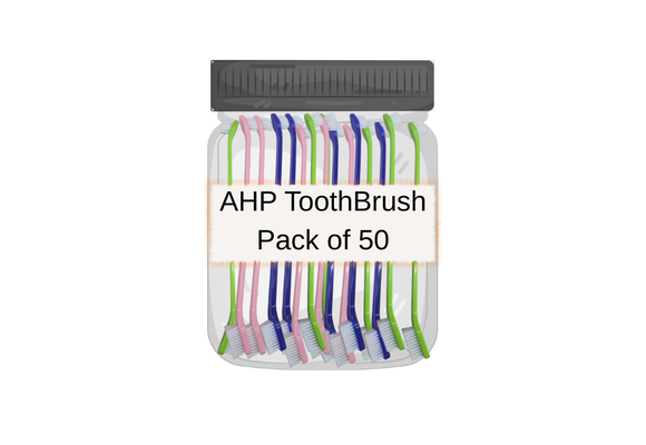 AHP Dental Dual-End Toothbrush 50 Pack Assorted colors Blue/Pink/Green (Comes In A Poly Bag)