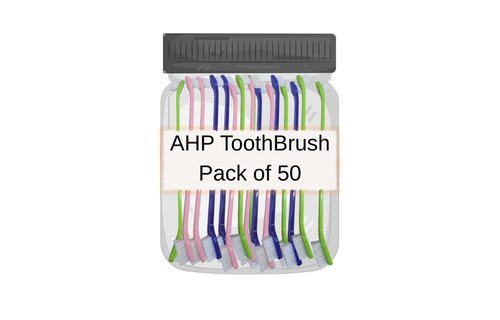 AHP Dental Dual-End Toothbrush 50 Pack Assorted colors Blue/Pink/Green (Comes In A Poly Bag)