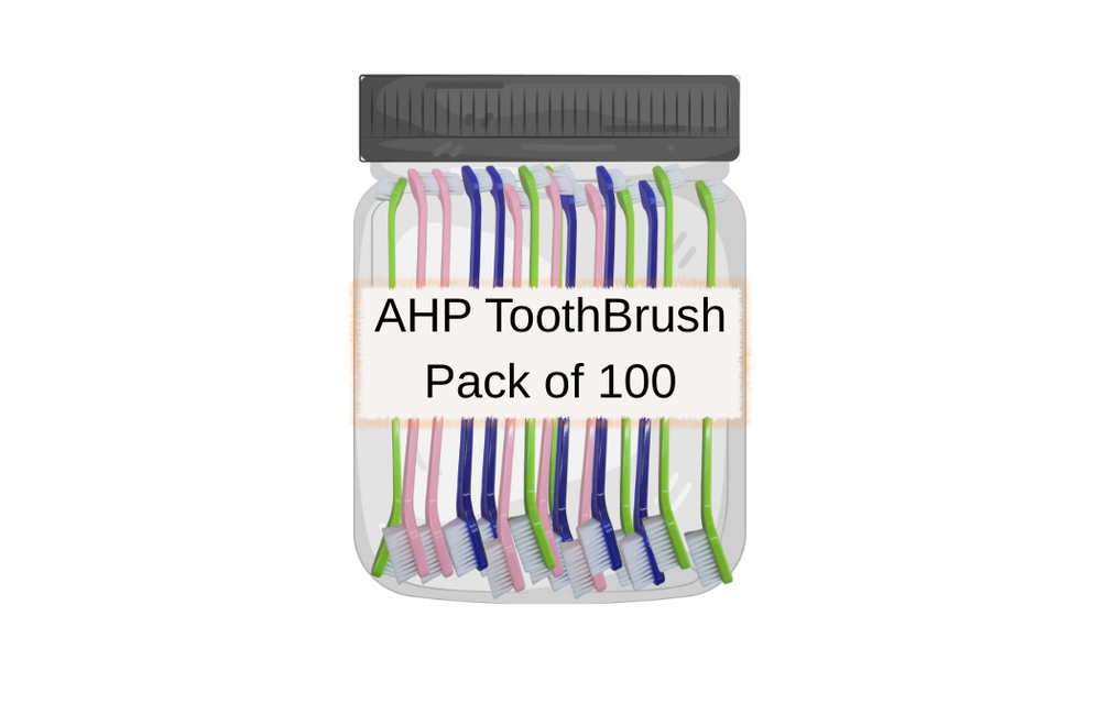 AHP Dental Dual-End Toothbrush 100 Pack Assorted colors Blue/Pink/Green (Comes In A Poly Bag)