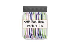AHP Dental Dual-End Toothbrush 100 Pack Assorted colors Blue/Pink/Green (Comes In A Poly Bag)