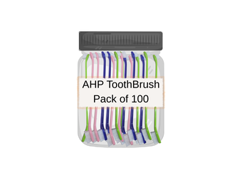 AHP Dental Dual-End Toothbrush 100 Pack Assorted colors Blue/Pink/Green (Comes In A Poly Bag)