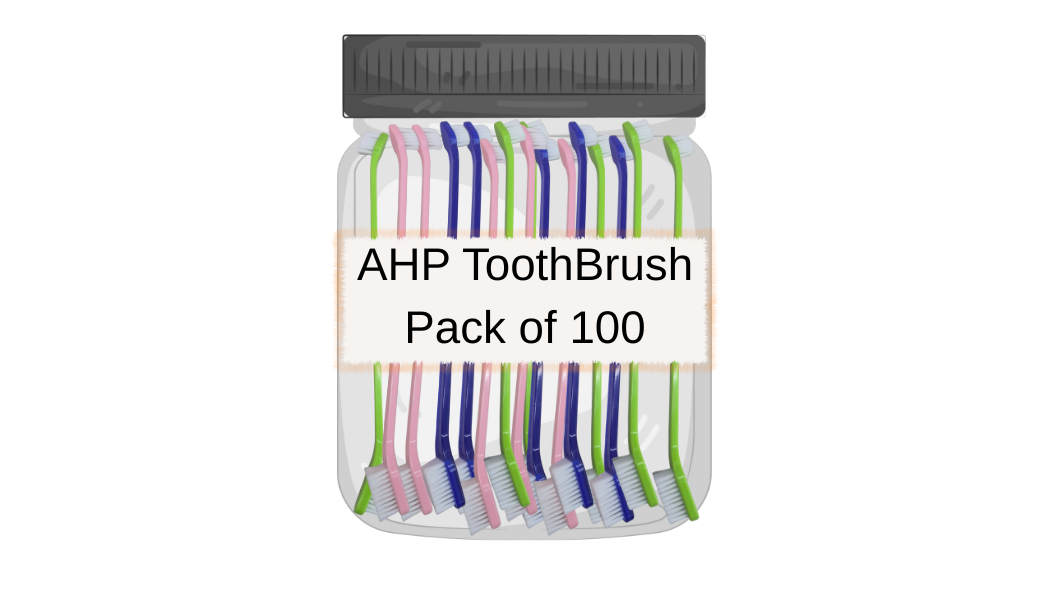 AHP Dental Dual-End Toothbrush 100 Pack Assorted colors Blue/Pink/Green (Comes In A Poly Bag)