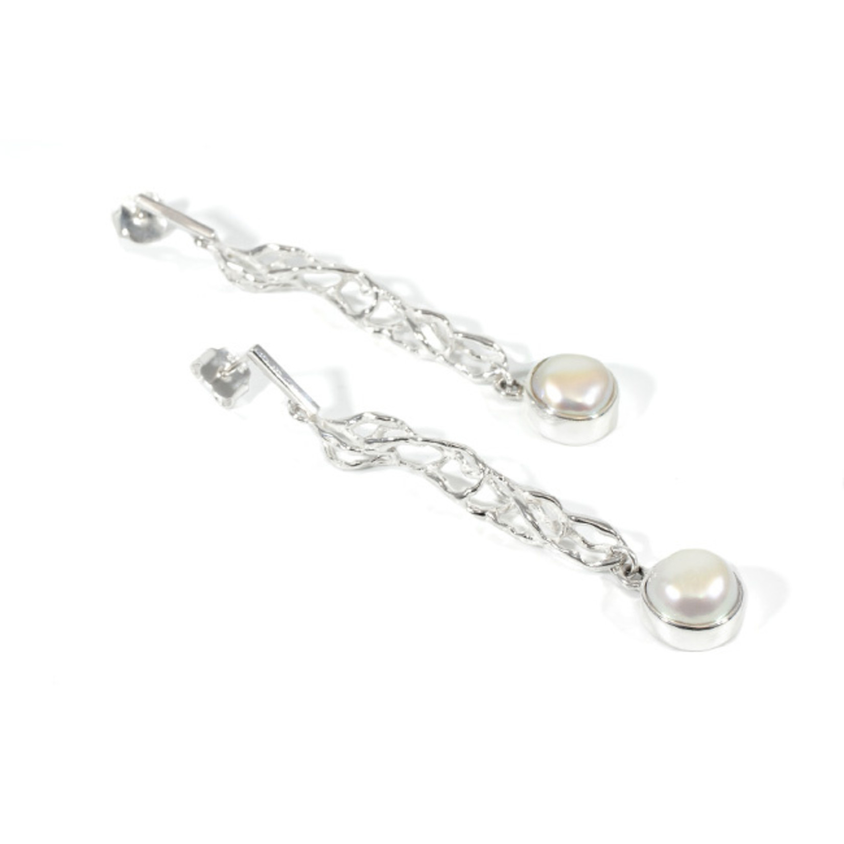 Argent tonic Long organic silver and pearl earring for women