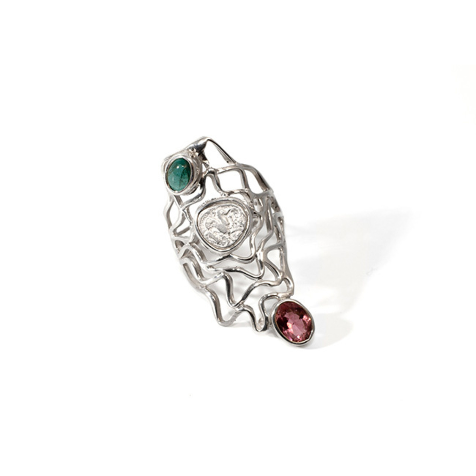 Argent tonic Silver tourmaline ring and roman coin
