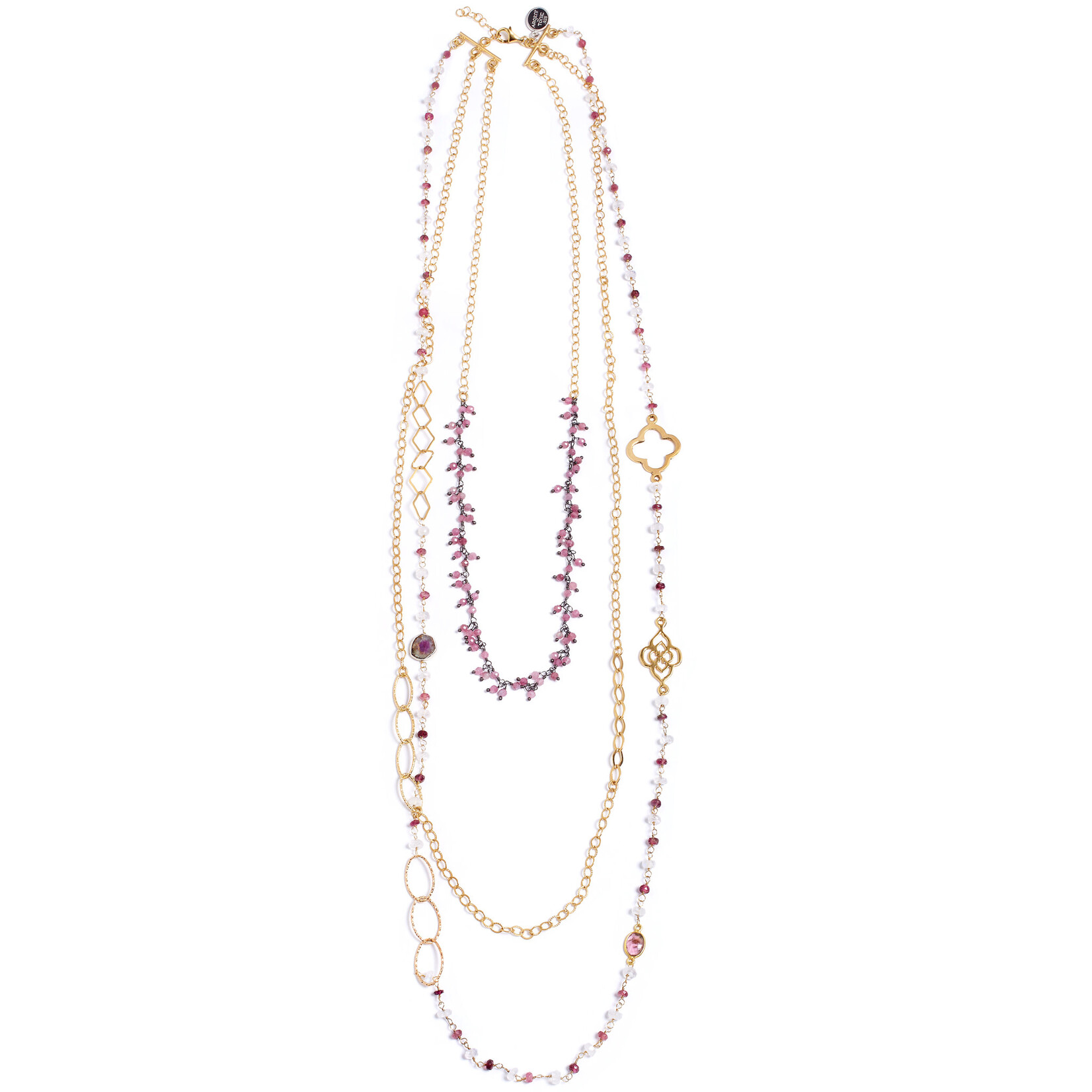 Argent tonic Collier Multi-Rangs Plaqué en Or 24k avec Pierres