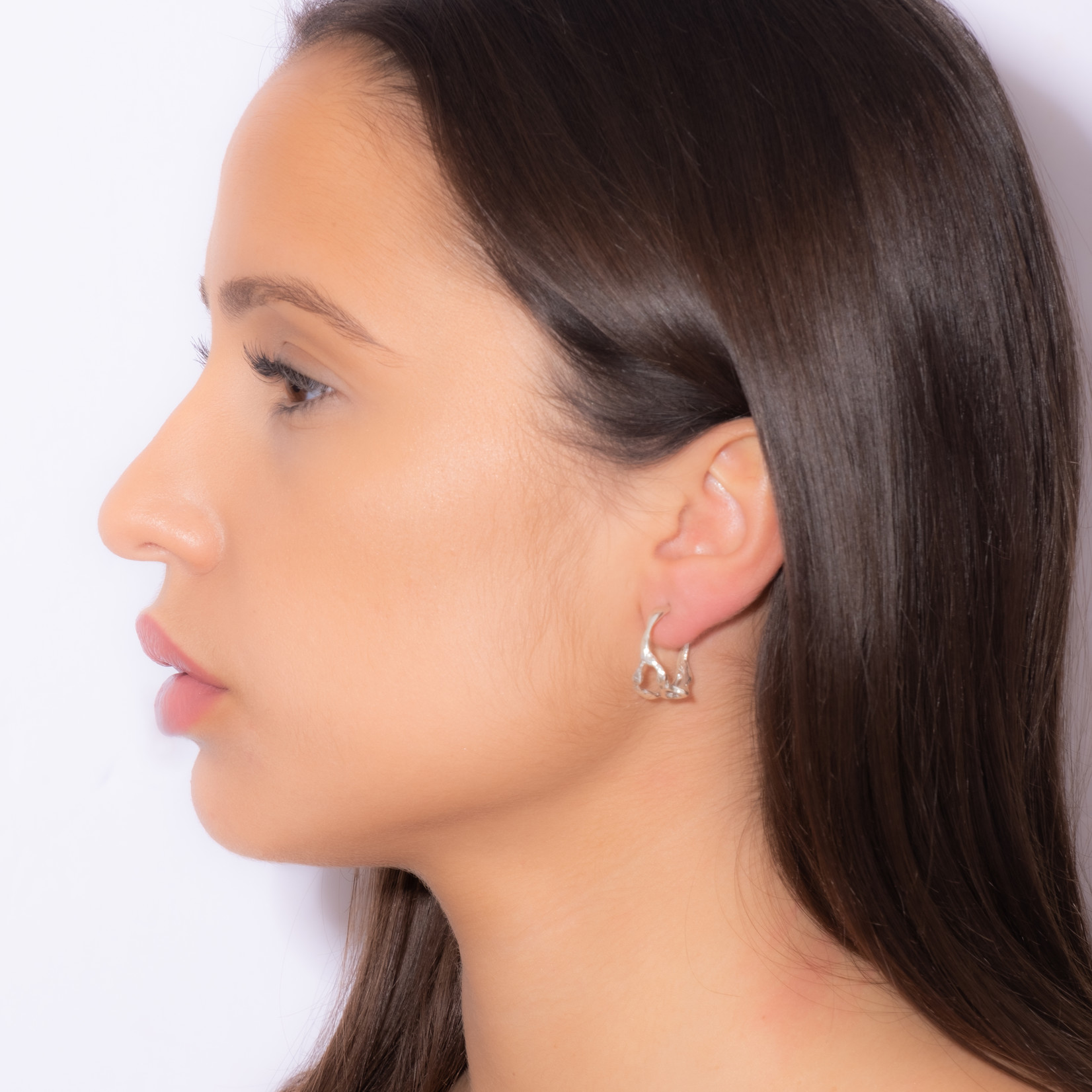TEGO  Women's large organic silver creole earrings