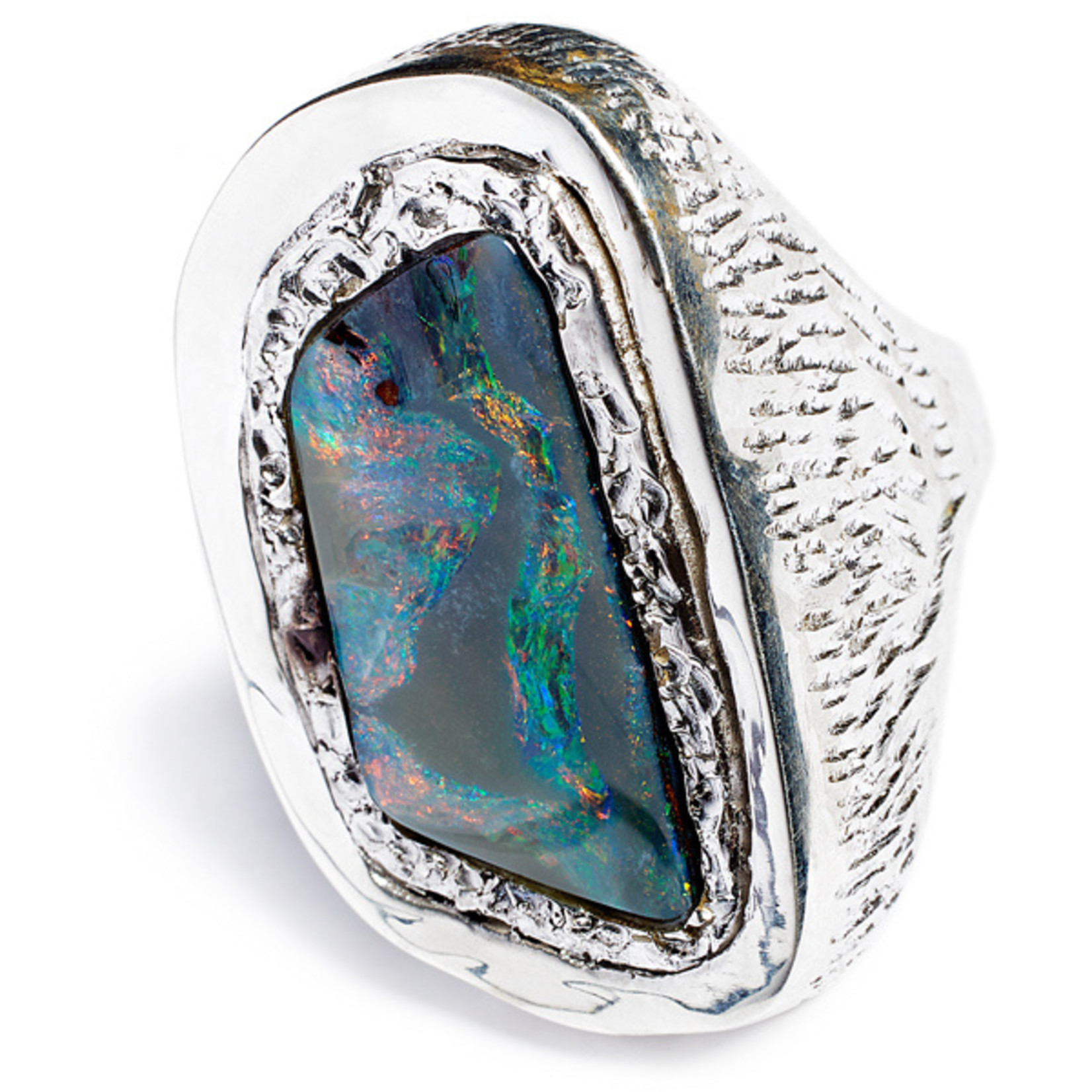Argent tonic Black Opal Textured Ring
