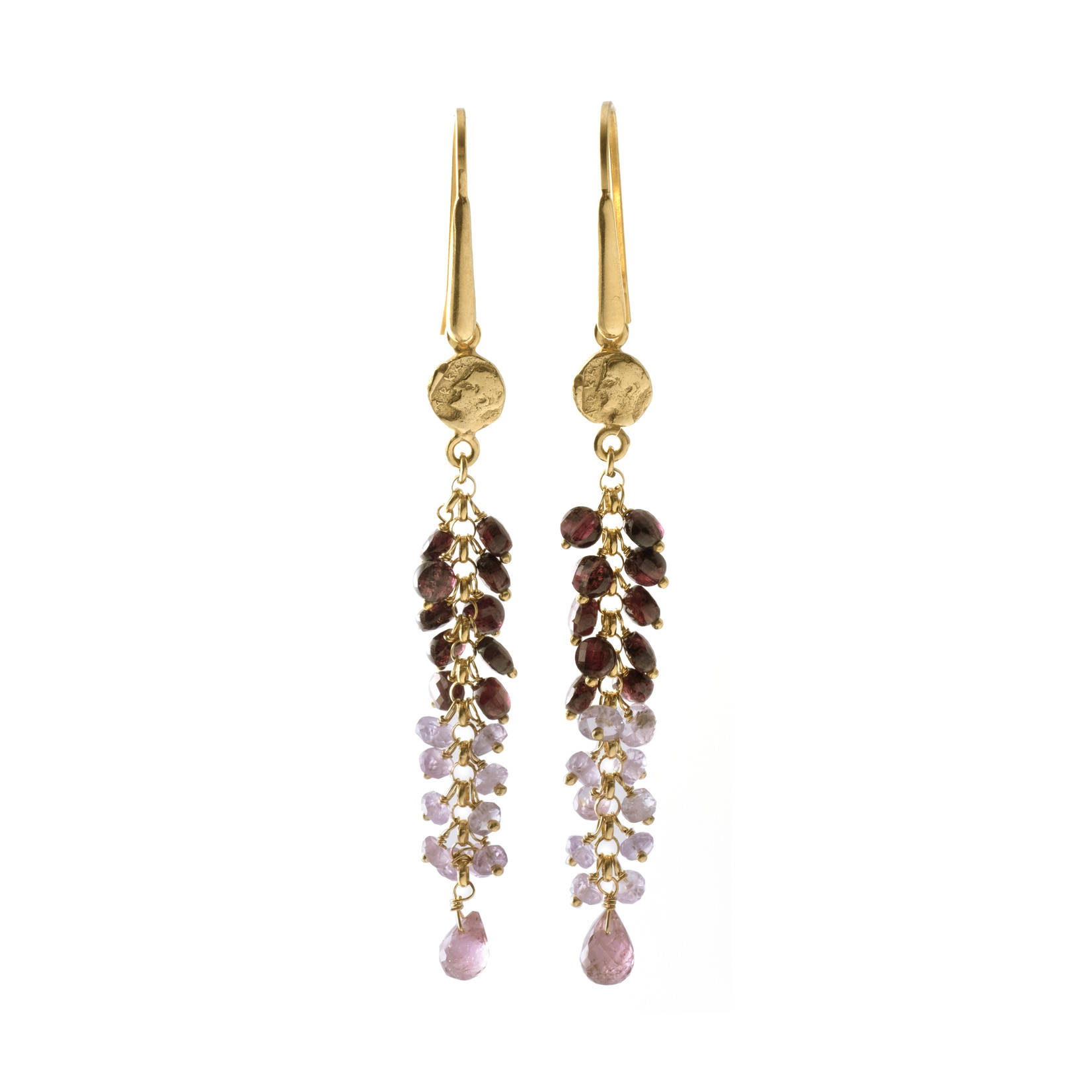 Argent tonic Coin Earrings with Garnet & Tourmaline