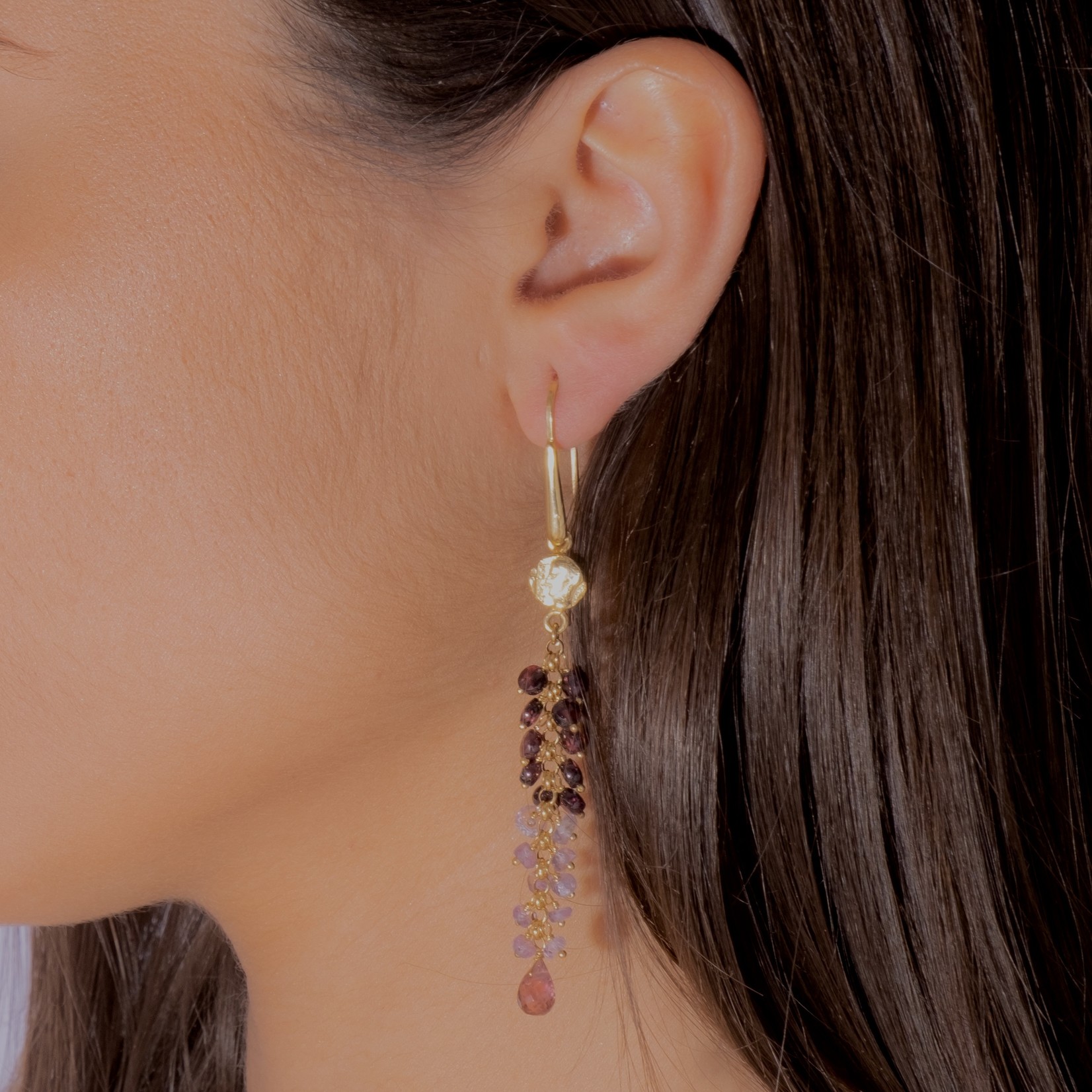 Argent tonic Coin Earrings with Garnet & Tourmaline