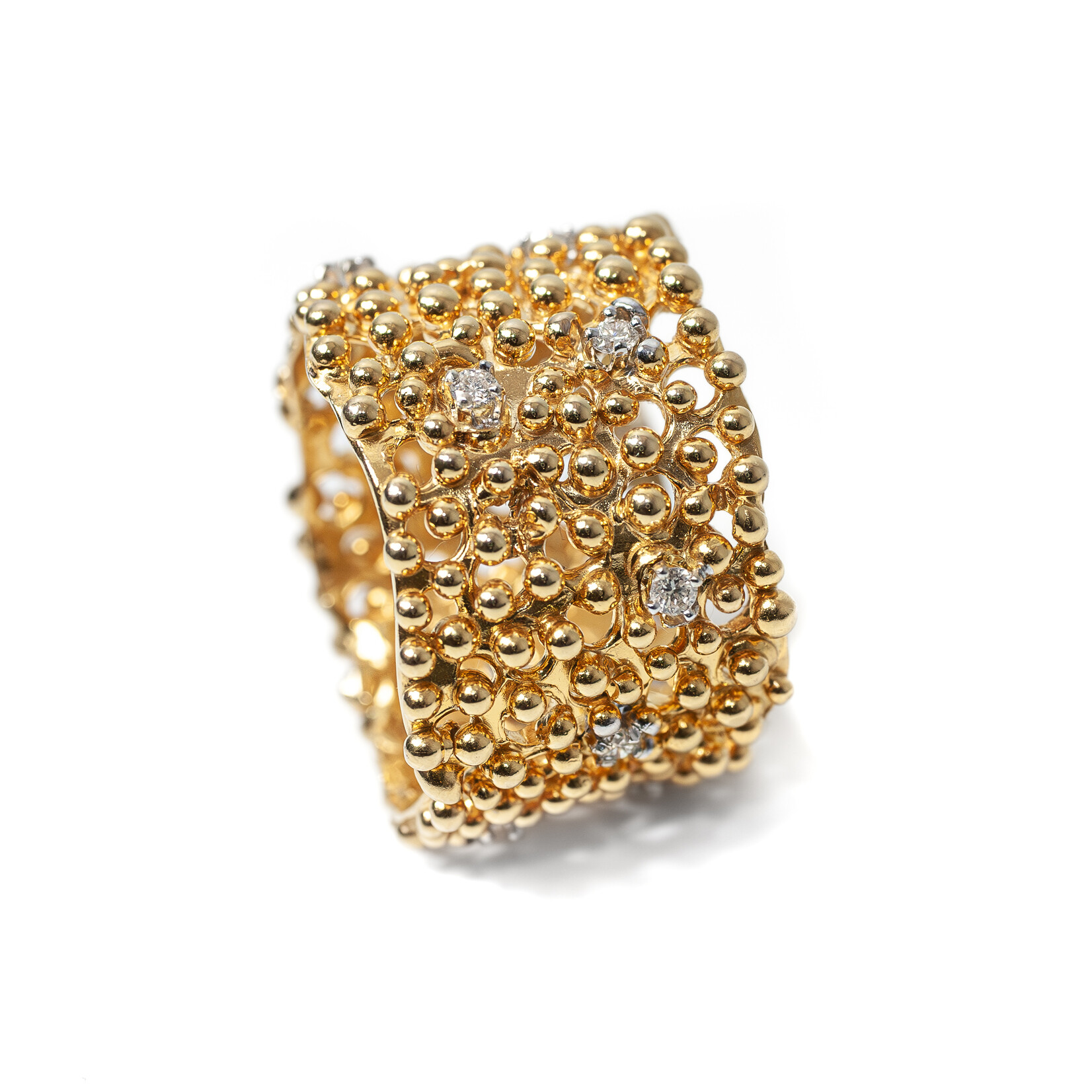 Argent tonic Beaded Gold Ring with Diamonds