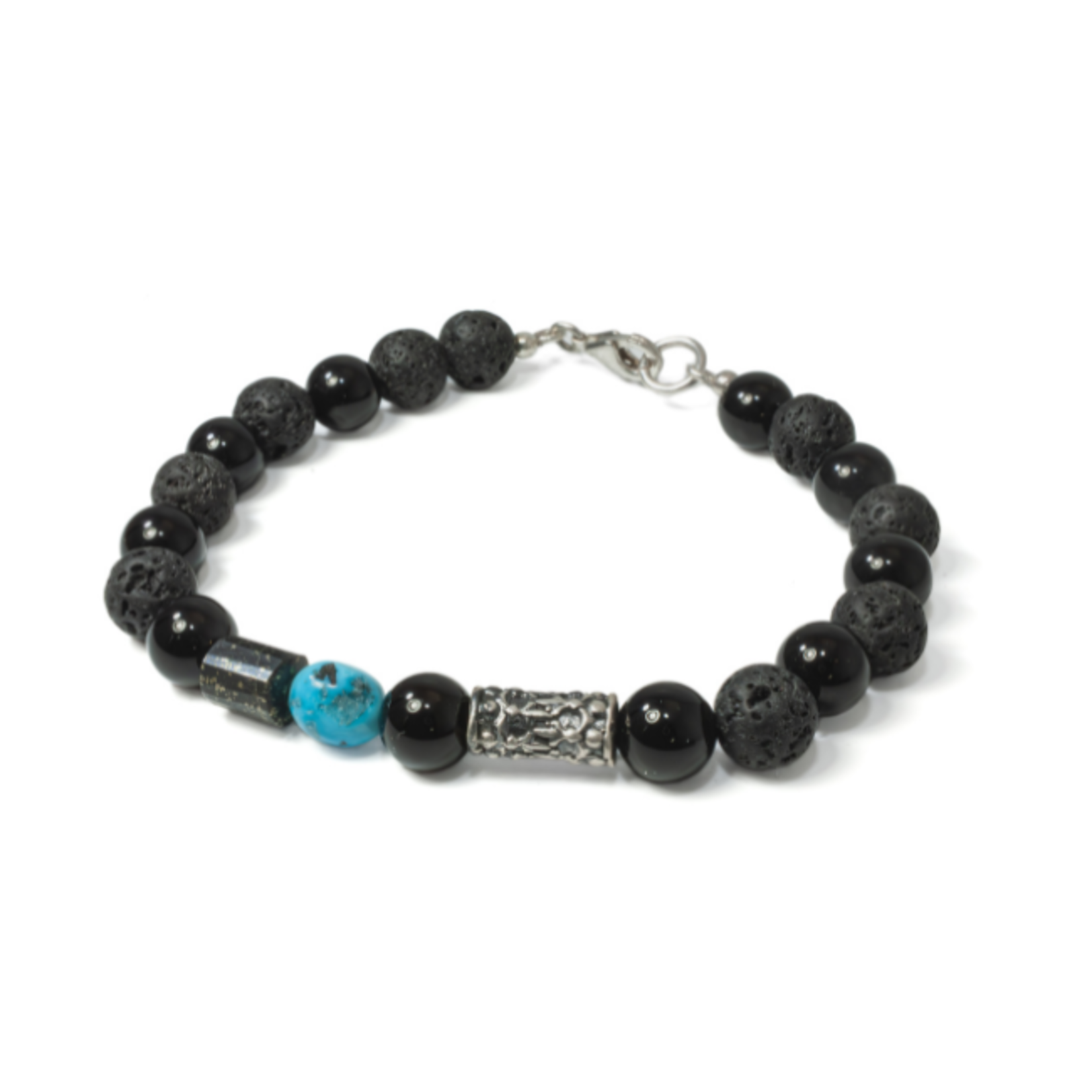 Argent tonic Bracelet with Lava Stones, Onyx, and Turquoise