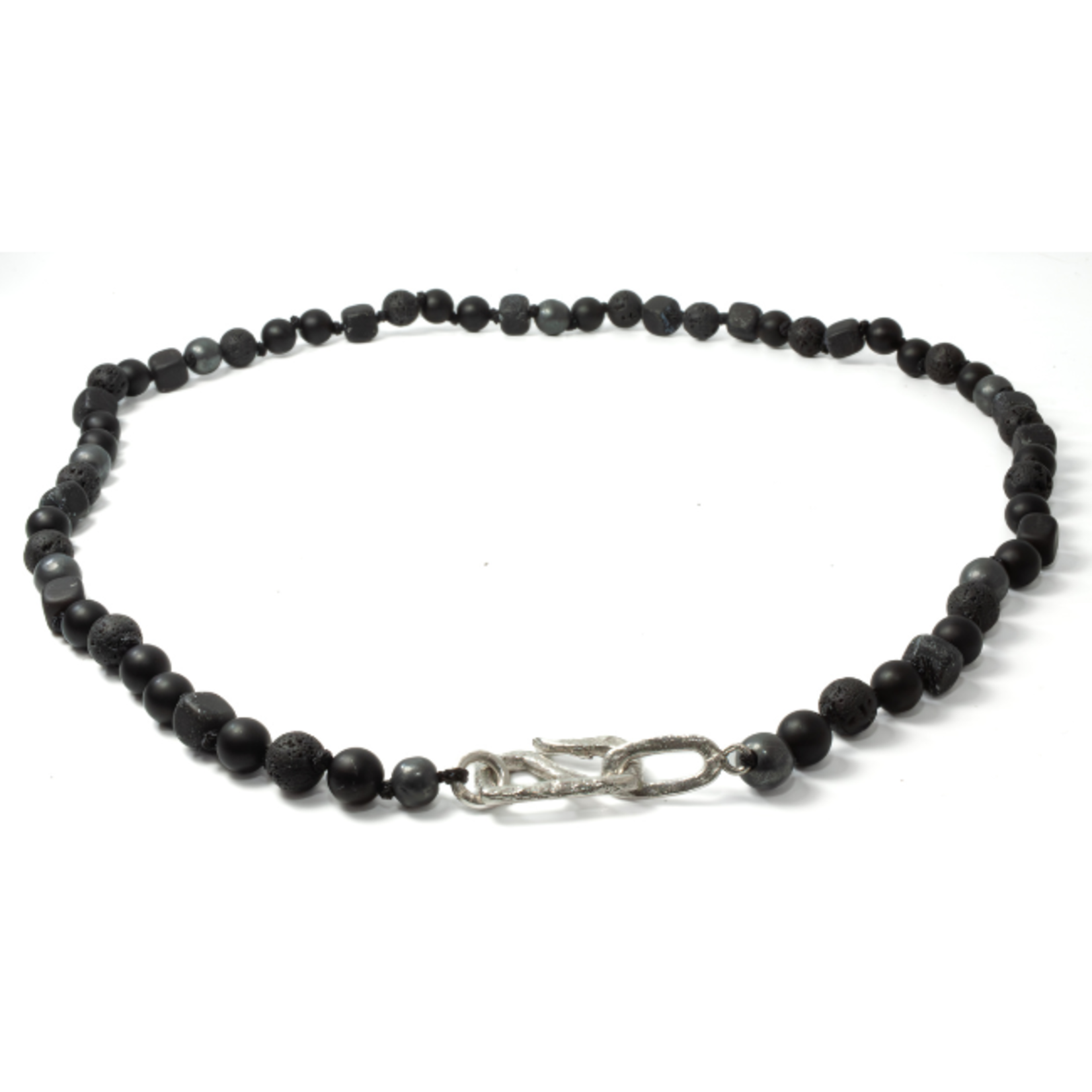 Argent tonic Collier avec Pierres de Lave et Onyx