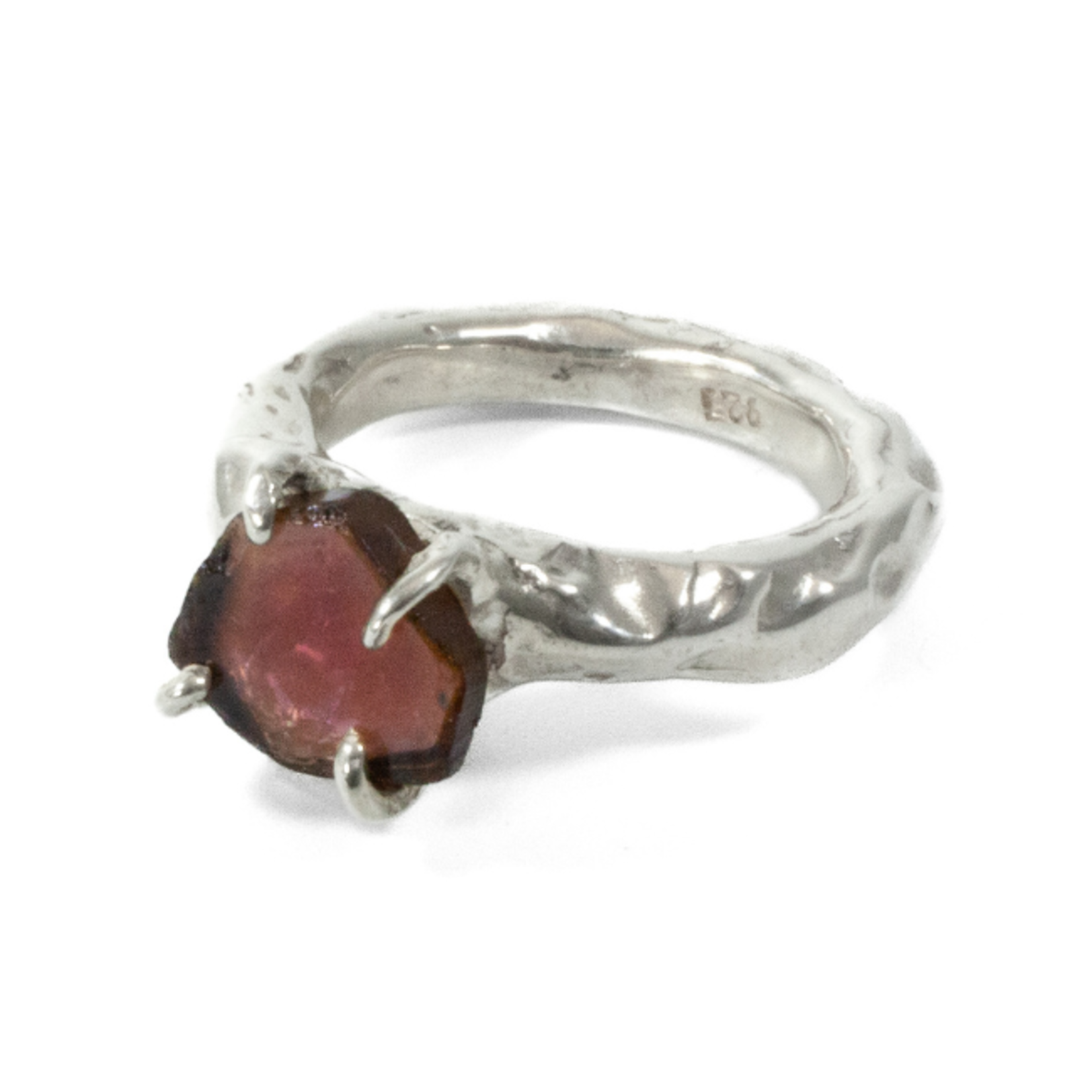 Argent tonic Organic Ring with Watermelon Tourmaline