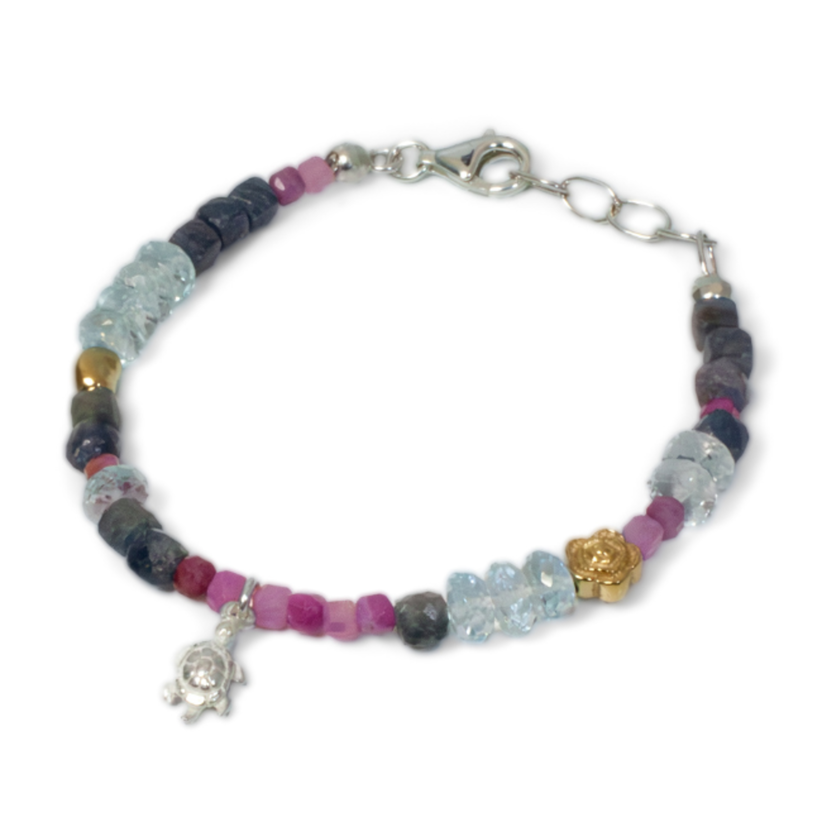 Argent tonic Bracelet en Argent Sterling avec Rubis, Saphirs et Aigues-marines