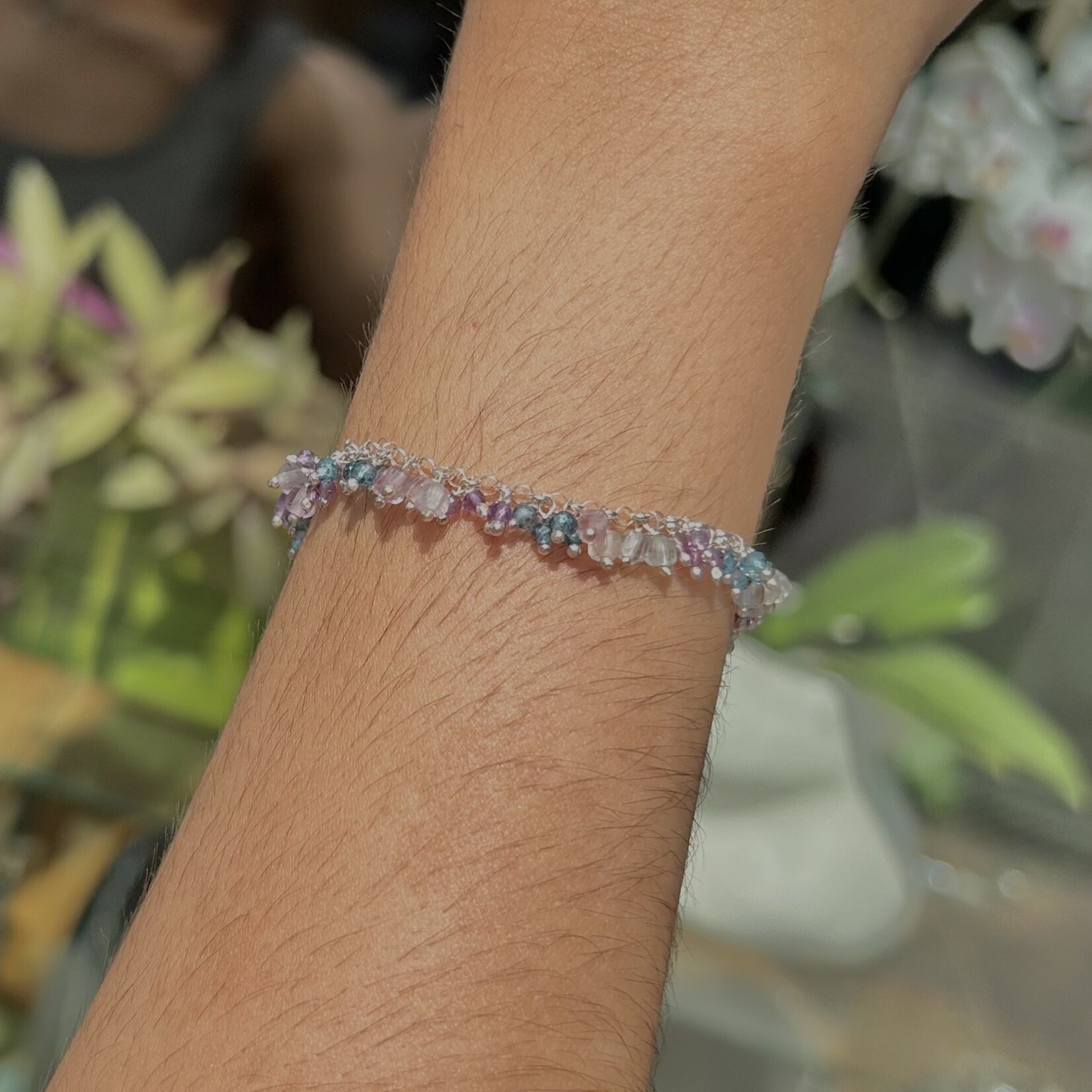 Argent tonic Bracelet en Argent Sterling avec Topaze, Améthyste et Fluorite