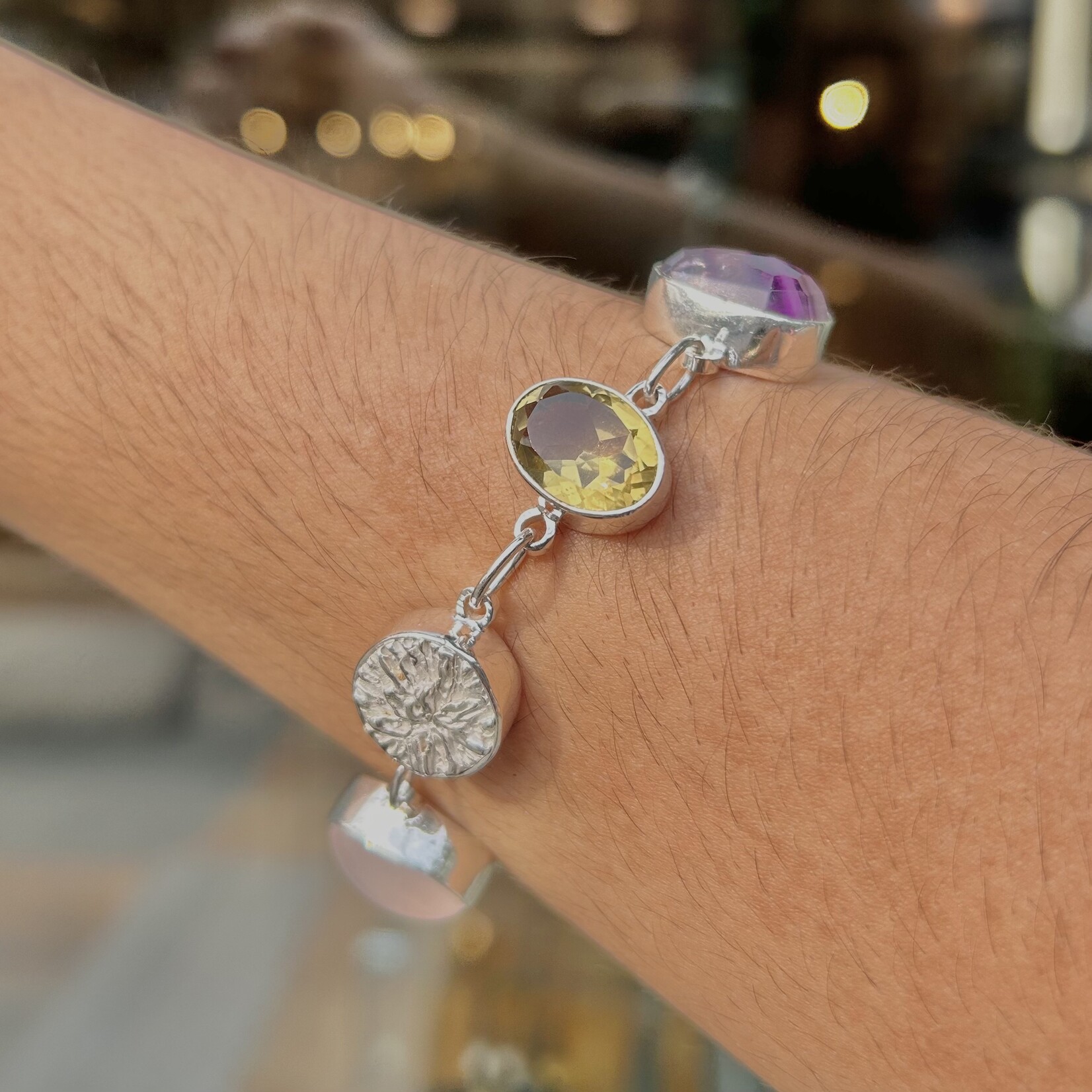 Argent tonic Bracelet en Argent Sterling avec Quartz Rose, Citrine et Fluorite