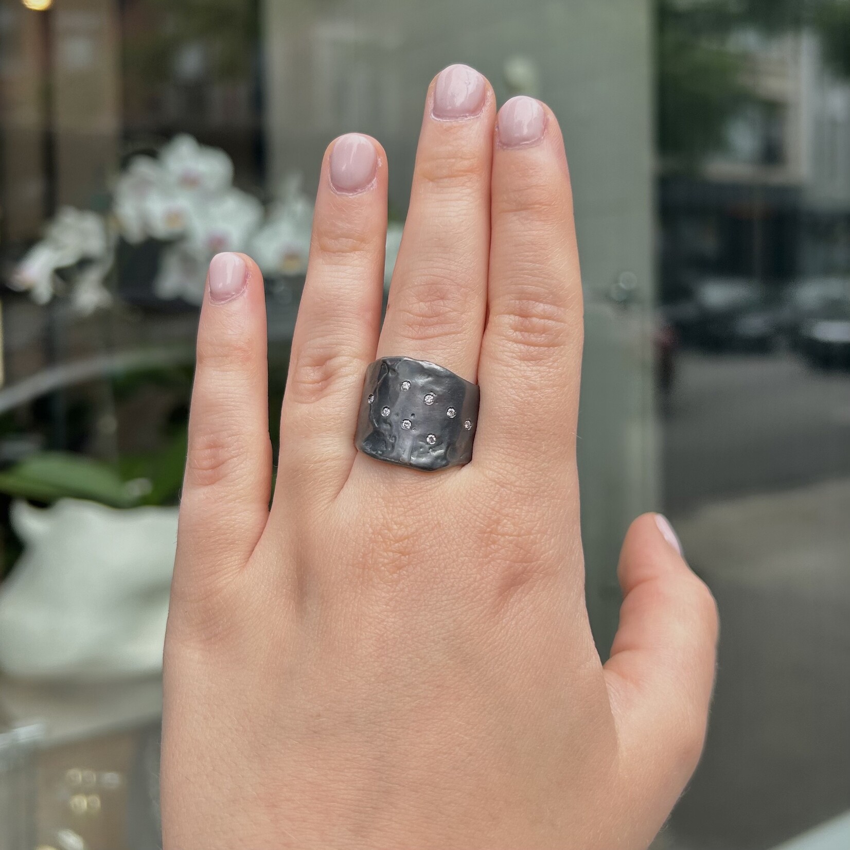 Argent tonic Bague en Argent Sterling Oxydé avec Diamants de Laboratoire