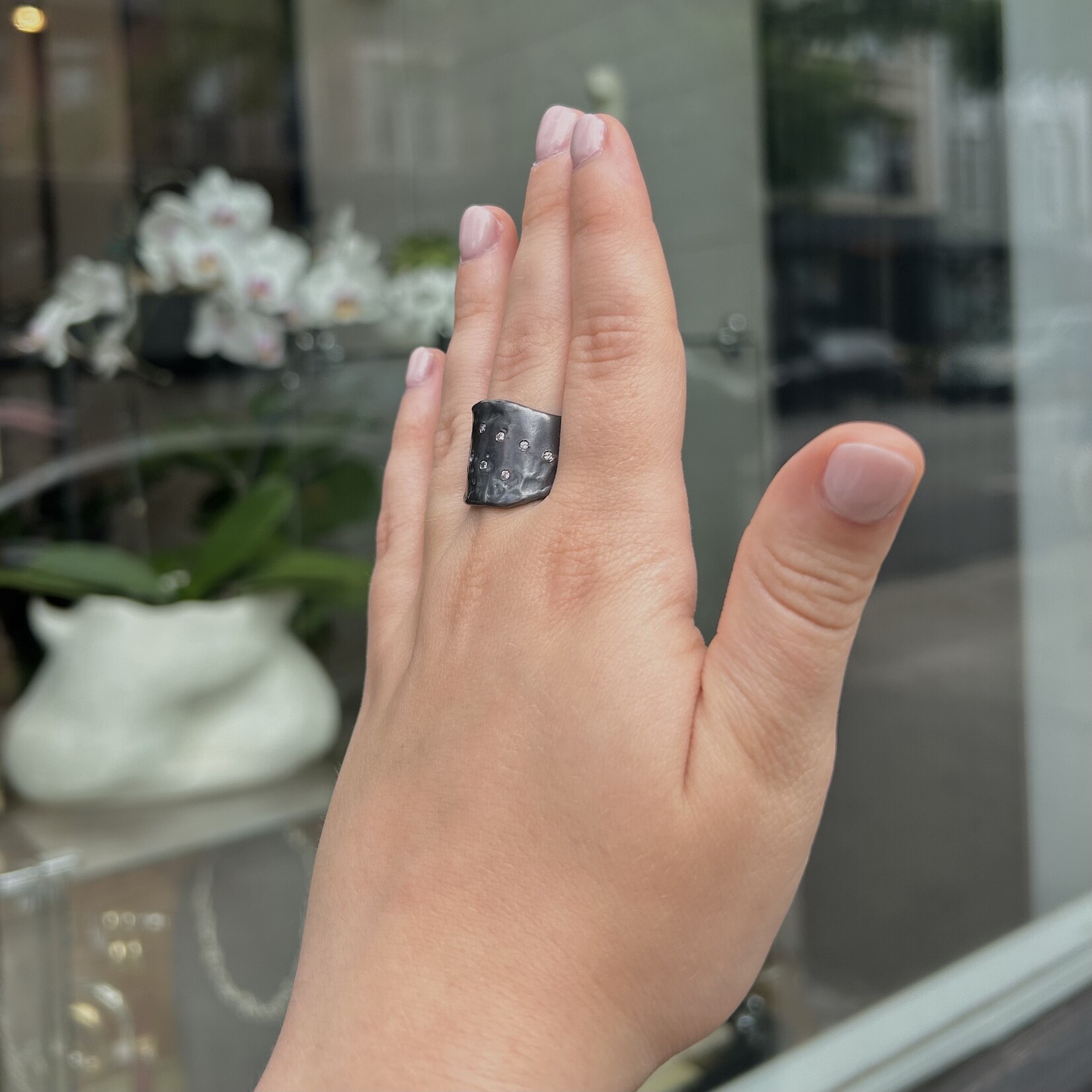Argent tonic Bague en Argent Sterling Oxydé avec Diamants de Laboratoire