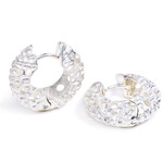 Textured Huggie Hoops - Silver