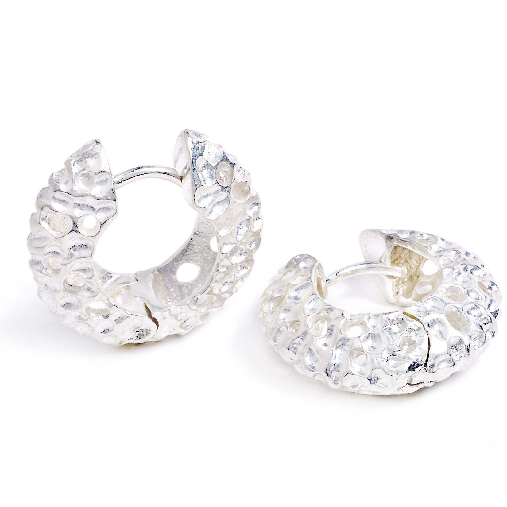 Textured Huggie Hoops - Silver