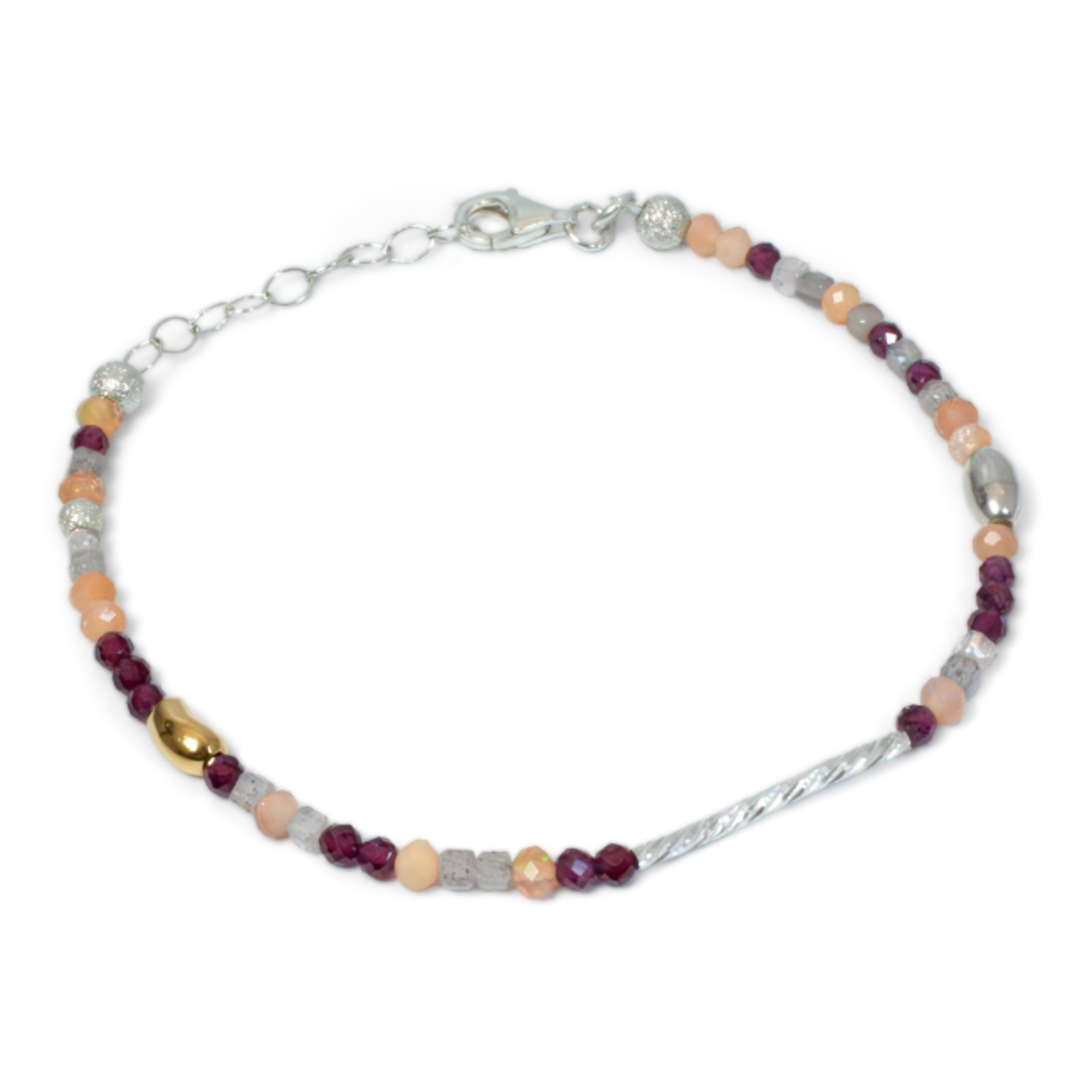 Argent tonic Bracelet Fin avec Opales, Grenats et Labradorites