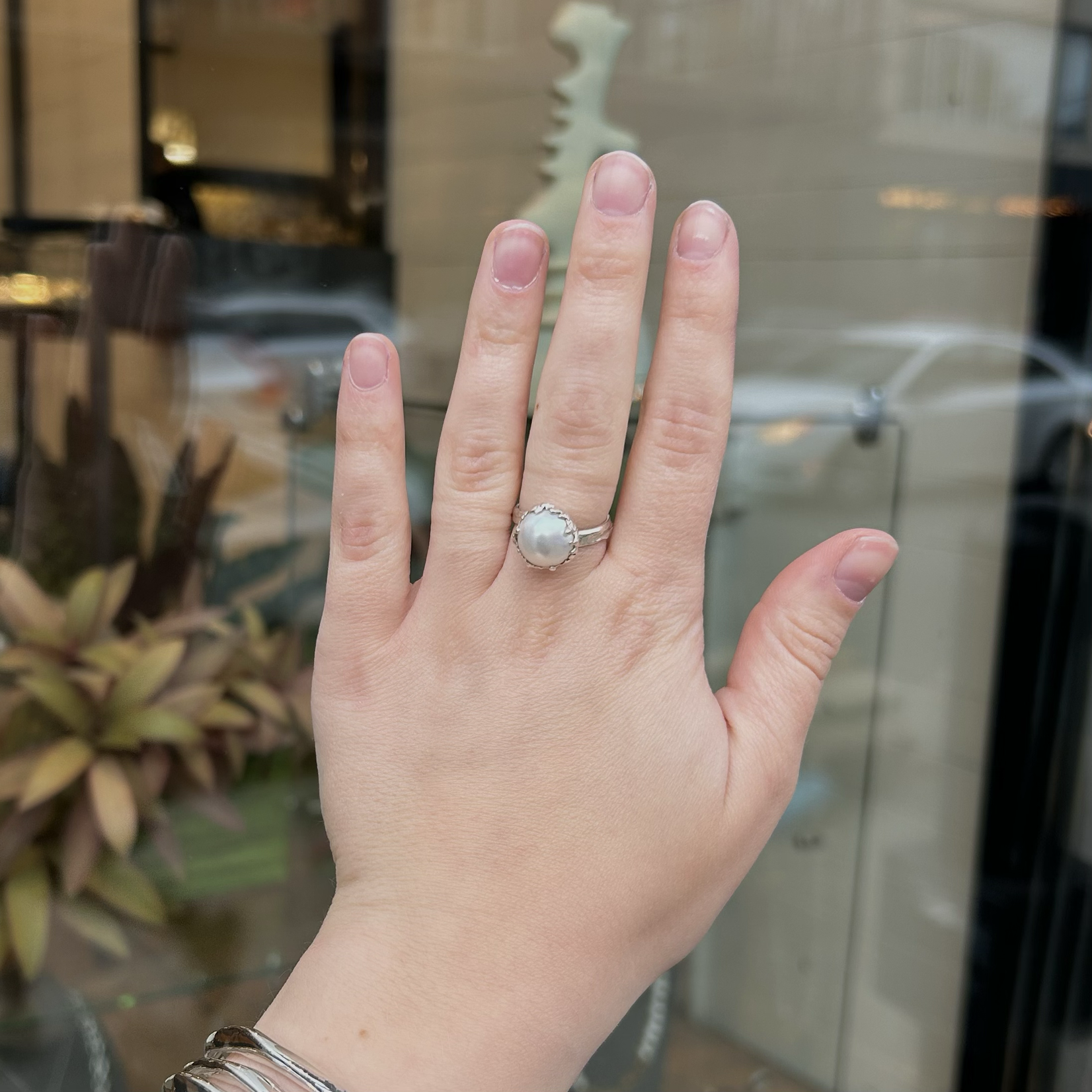 Argent tonic Adjustable Pearl Ring - Silver