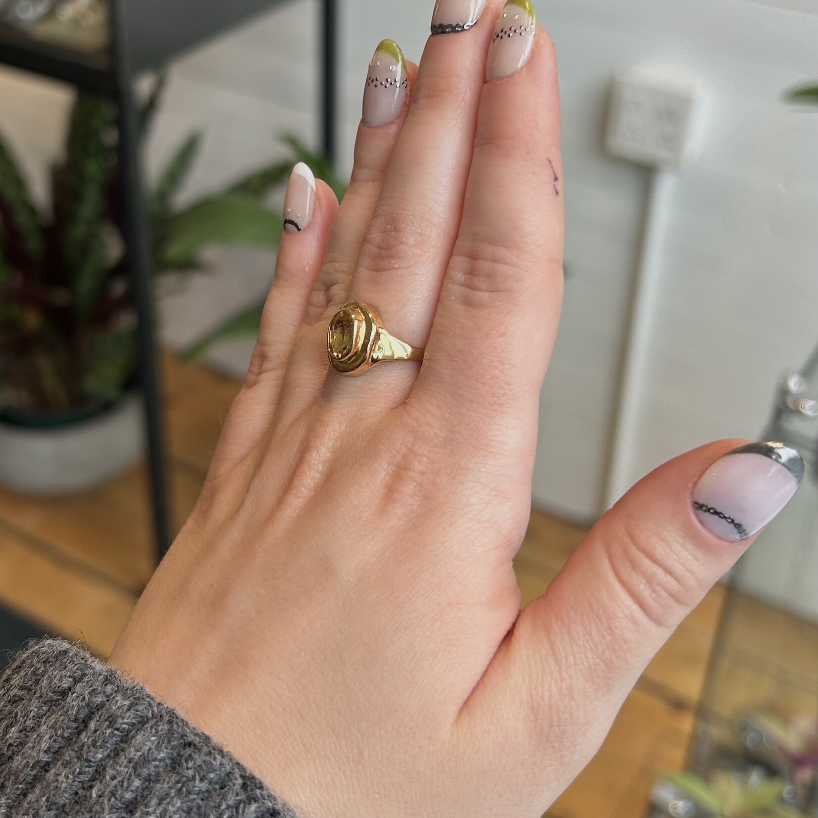 Argent tonic Bague Chevalière Citrine - Doré