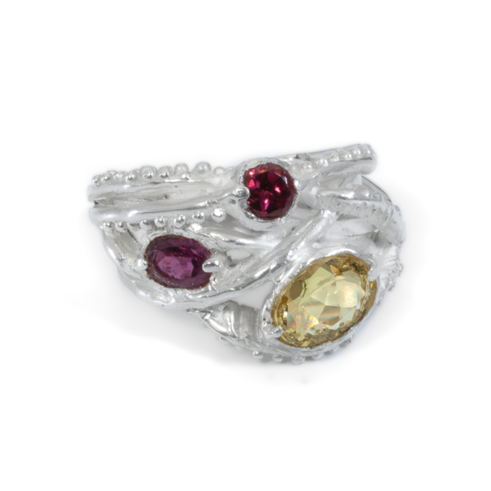 Argent tonic Citrine, Garnet & Tourmaline Ring - Silver
