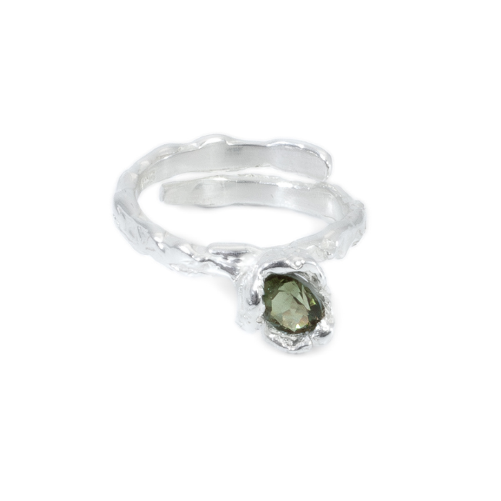 Argent tonic Bague Ajustable Tourmaline Verte - Argent